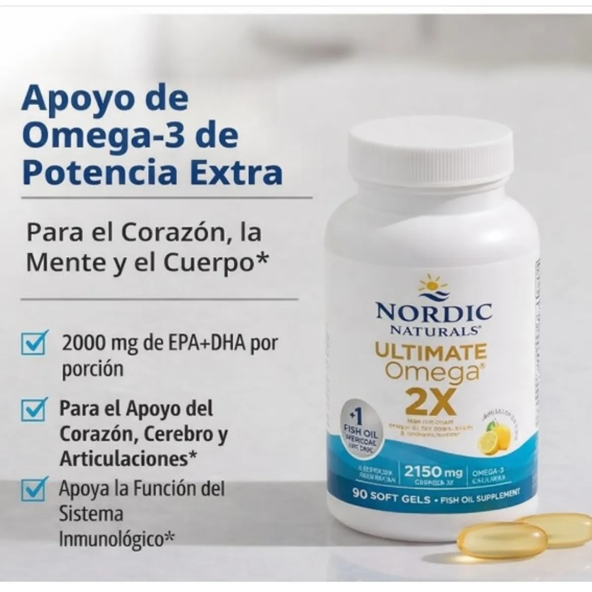 NORDIC - Nordic Naturals DHA Ultimate Omega 2X sabor a limón – 90 Cápsulas