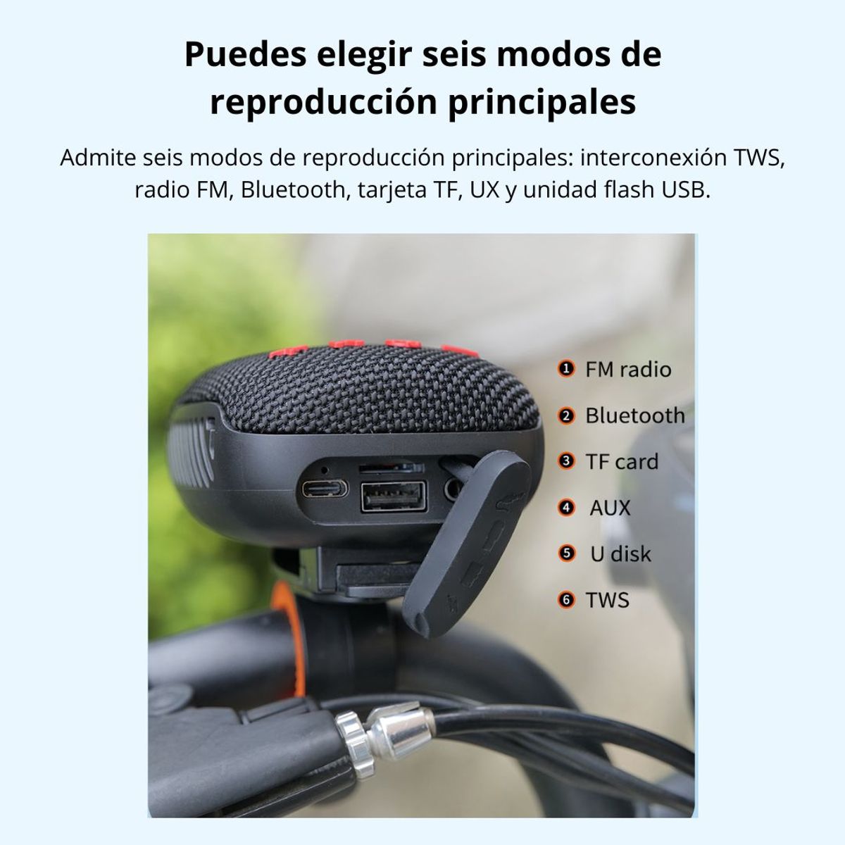 GENERICO - Parlante Bluetooth 5.3 para Bicicleta y Moto con Soporte Manillar, FM, TWS, Micro SD y USB LK-392