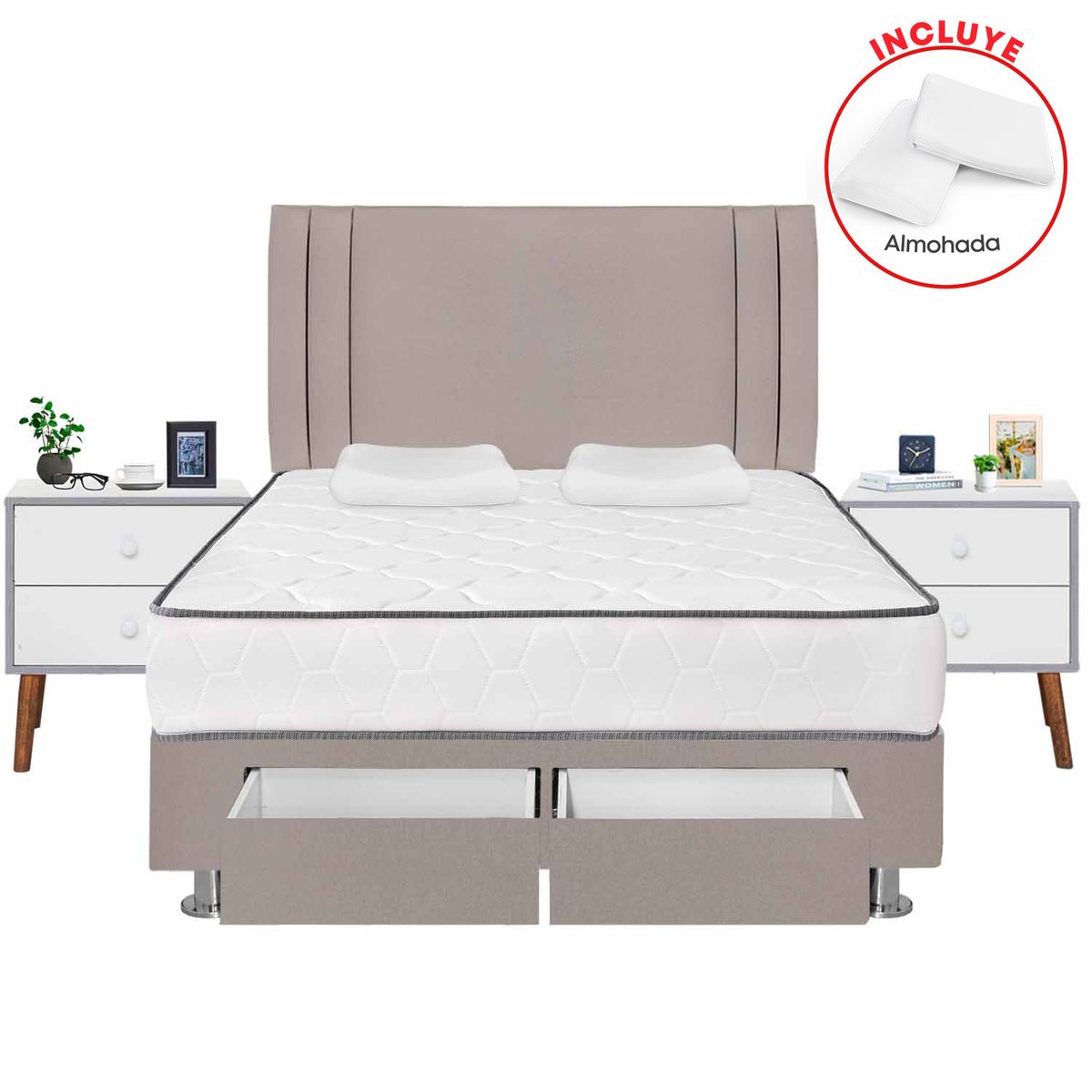 FORLI - Dormitorio 2 cajones Igneo Beige Queen