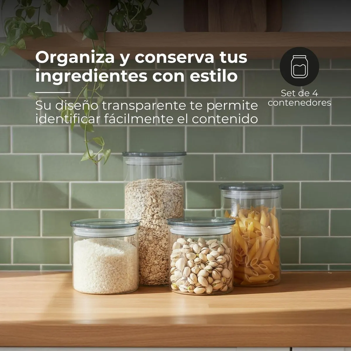 BELESSI - Set x4 Contenedores de Vidrio con Tapa