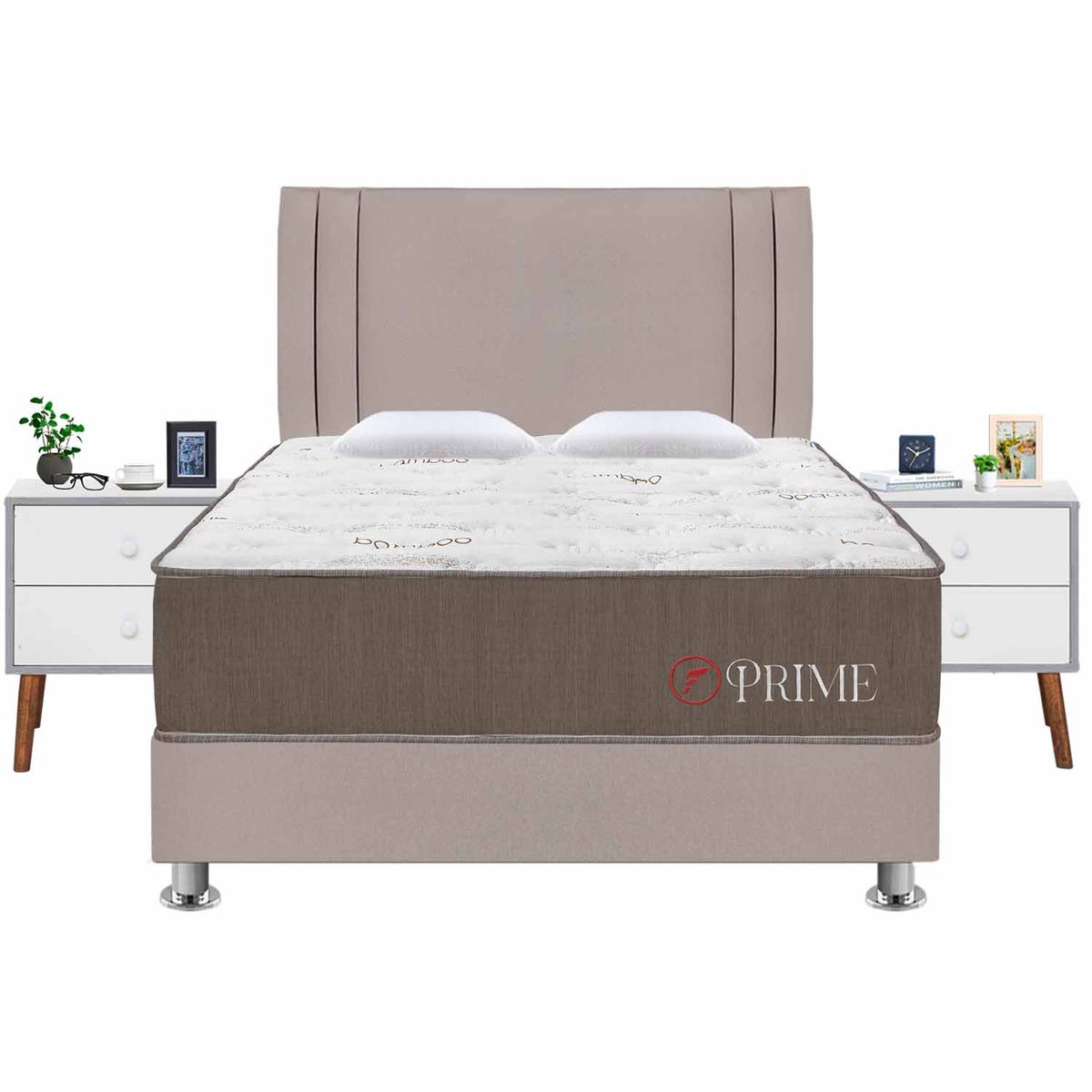FORLI - Dormitorio Prime Beige King + 2 Veladores