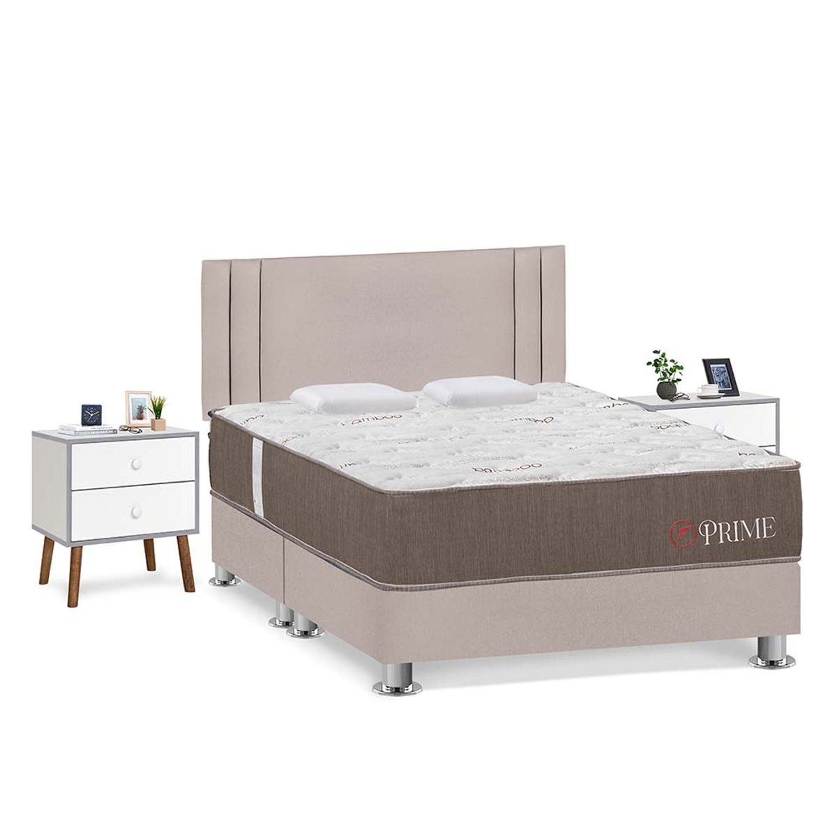 FORLI - Dormitorio Prime Beige King + 2 Veladores