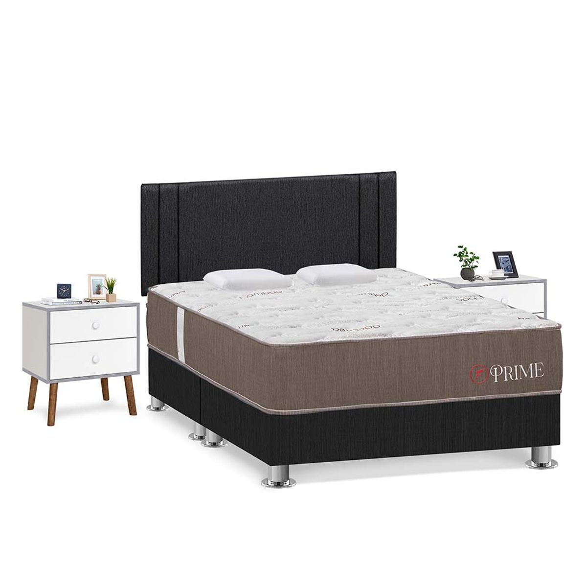 FORLI - Dormitorio Prime Gris King + 2 Veladores