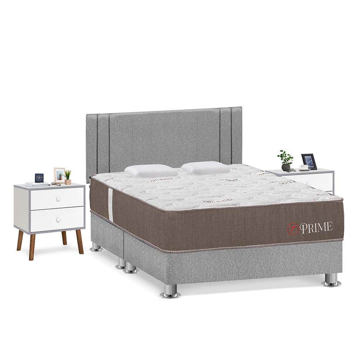 FORLI - Dormitorio Prime Plata King + 2 Veladores