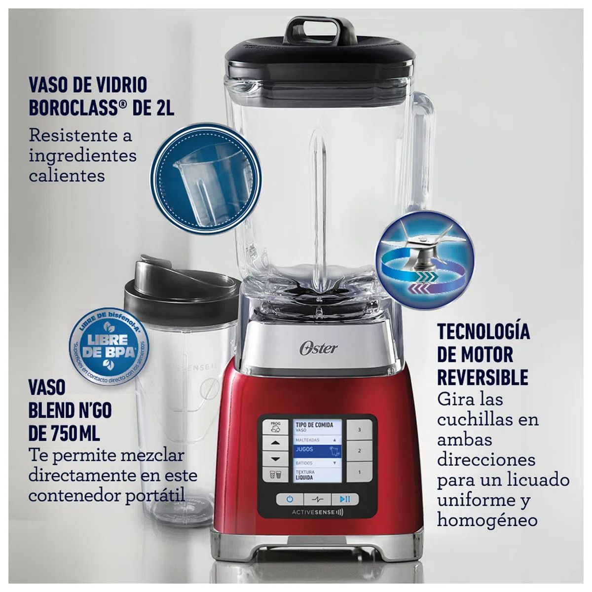 OSTER - Licuadora Oster  ActiveSense  con Blend-N-Go BLSTTDGRBG Rojo