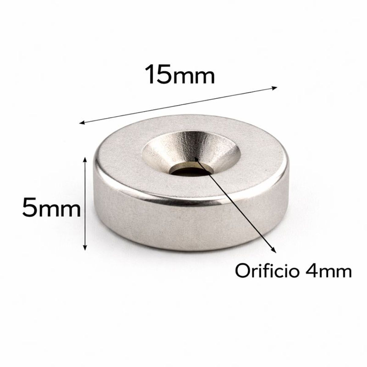 GENERICO - Iman de Neodimio Modelo Disco 15mmx5mm orificio 4mm Pack 5 unds