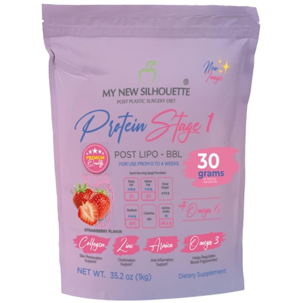 GENERICO - Proteína post- Lipo BBL Stage 1 Sabor Fresa - Mi Nueva Silueta 1 kilo