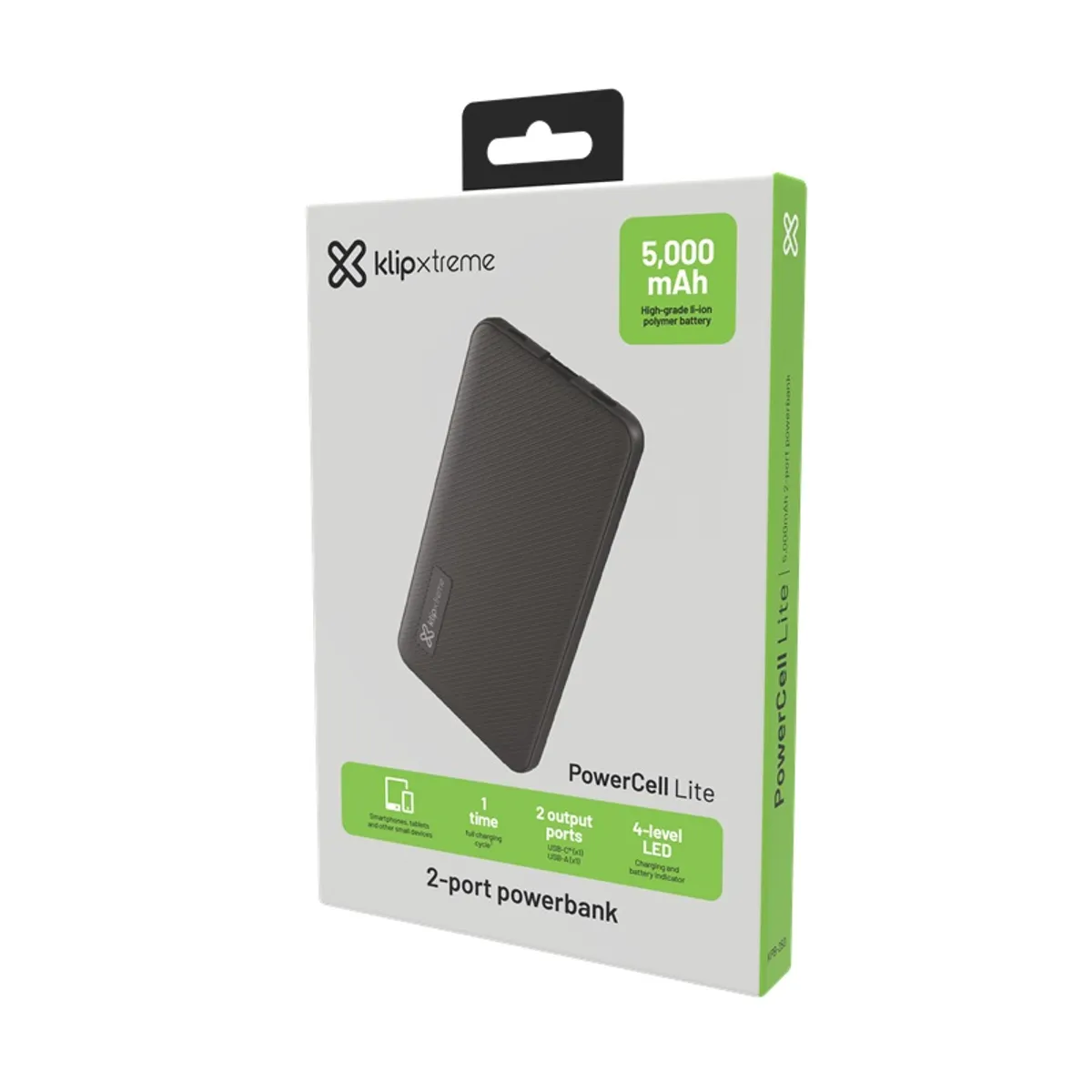 KLIP XTREME - Powerbank Cargador Portátil KlipXtreme PowerCell Lite 5000 mAh  - Salida USB y USB-C - Carga Rápida