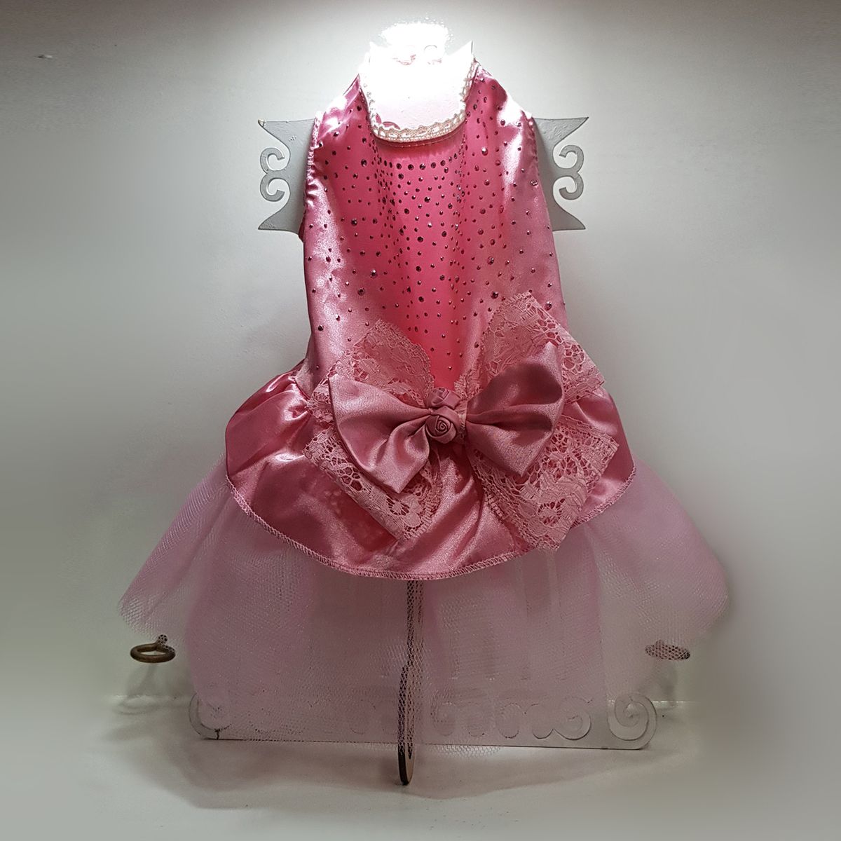 GENERICO - VESTIDO ELEGANTE PARA MASCOTA CON TUL Y RHINESTONES CIERRE VELCRO  TALLA L