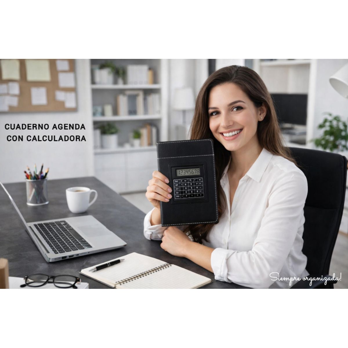 GENERICO - CUADERNO AGENDA DIARIO A5 CON CALCULADORA INTEGRADA CUBIERTA DE CUERO PU NEGRO