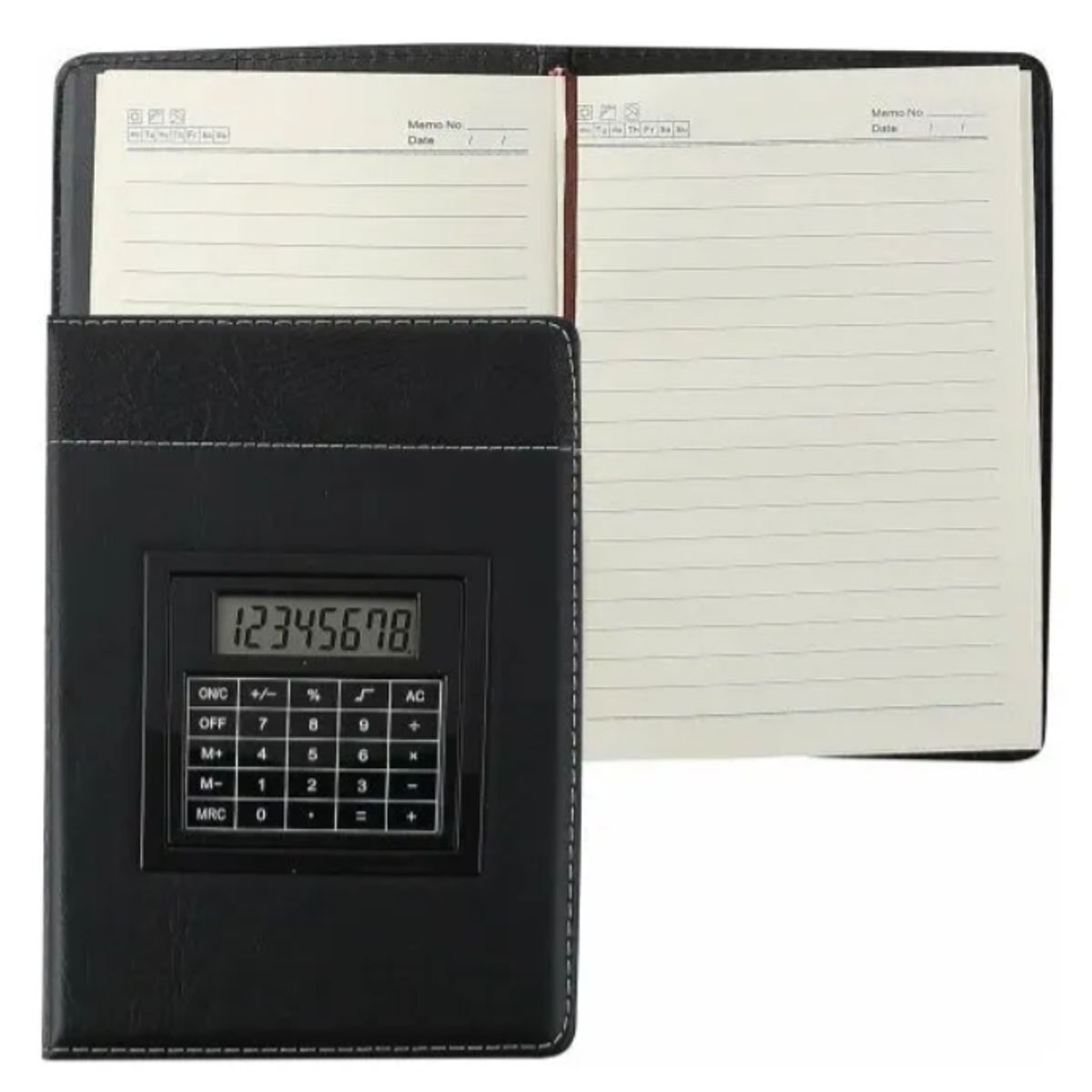 GENERICO - CUADERNO AGENDA DIARIO A5 CON CALCULADORA INTEGRADA CUBIERTA DE CUERO PU NEGRO