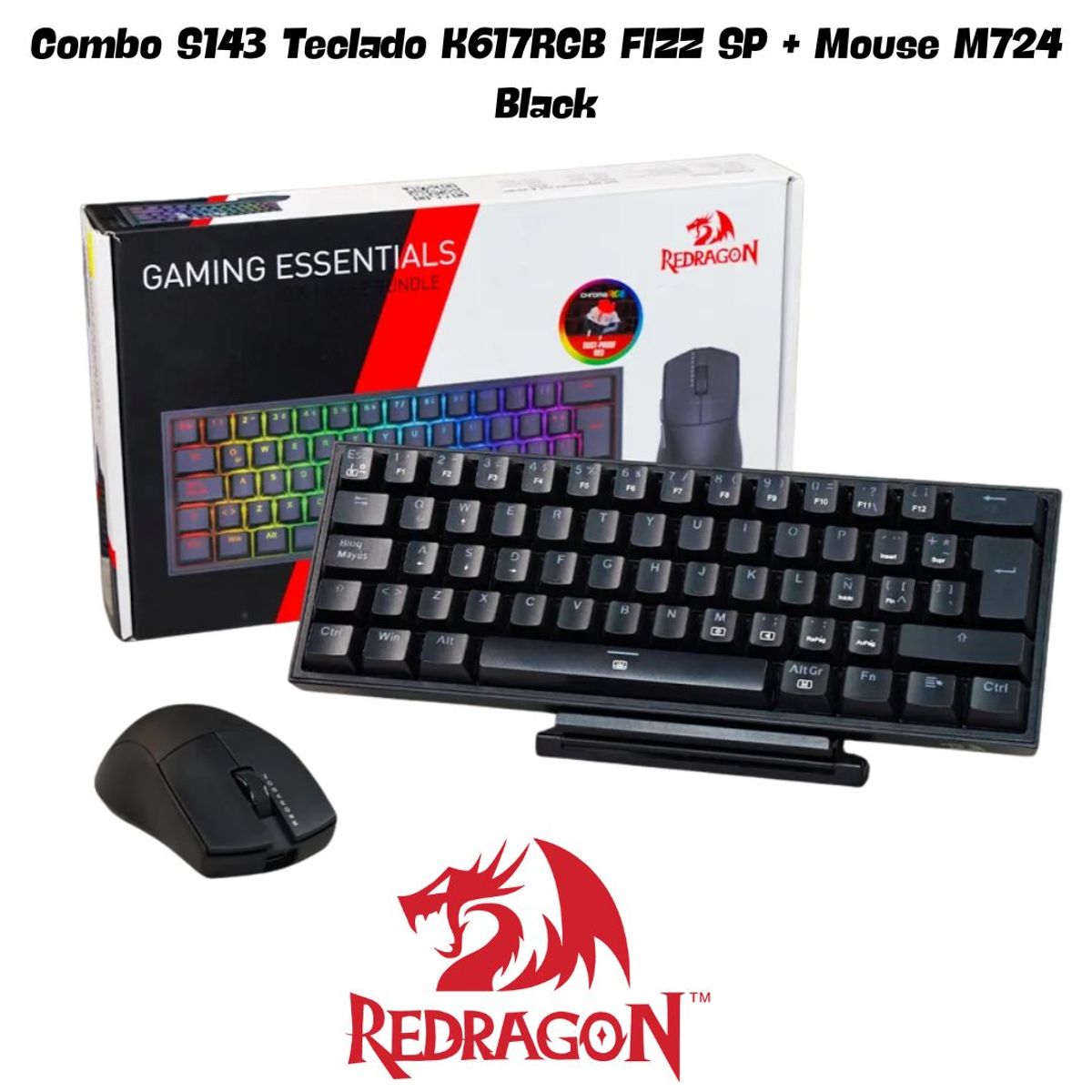 REDRAGON - Combo Redragon S143 Teclado K617RGB FIZZ SP Español Cableado + Mouse M724 Black