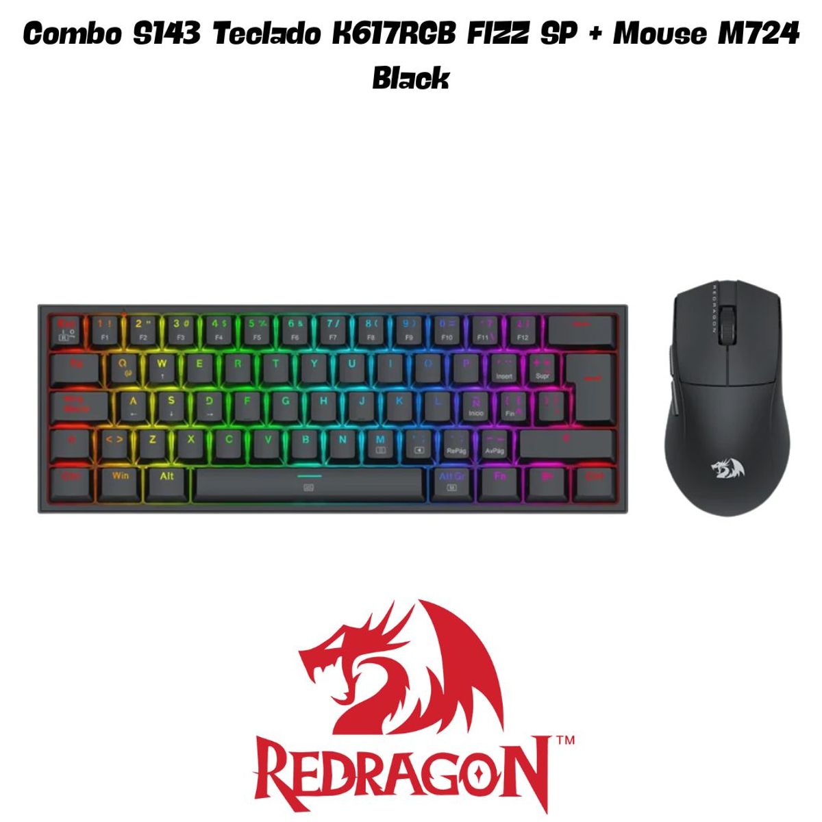 REDRAGON - Combo Redragon S143 Teclado K617RGB FIZZ SP Español Cableado + Mouse M724 Black