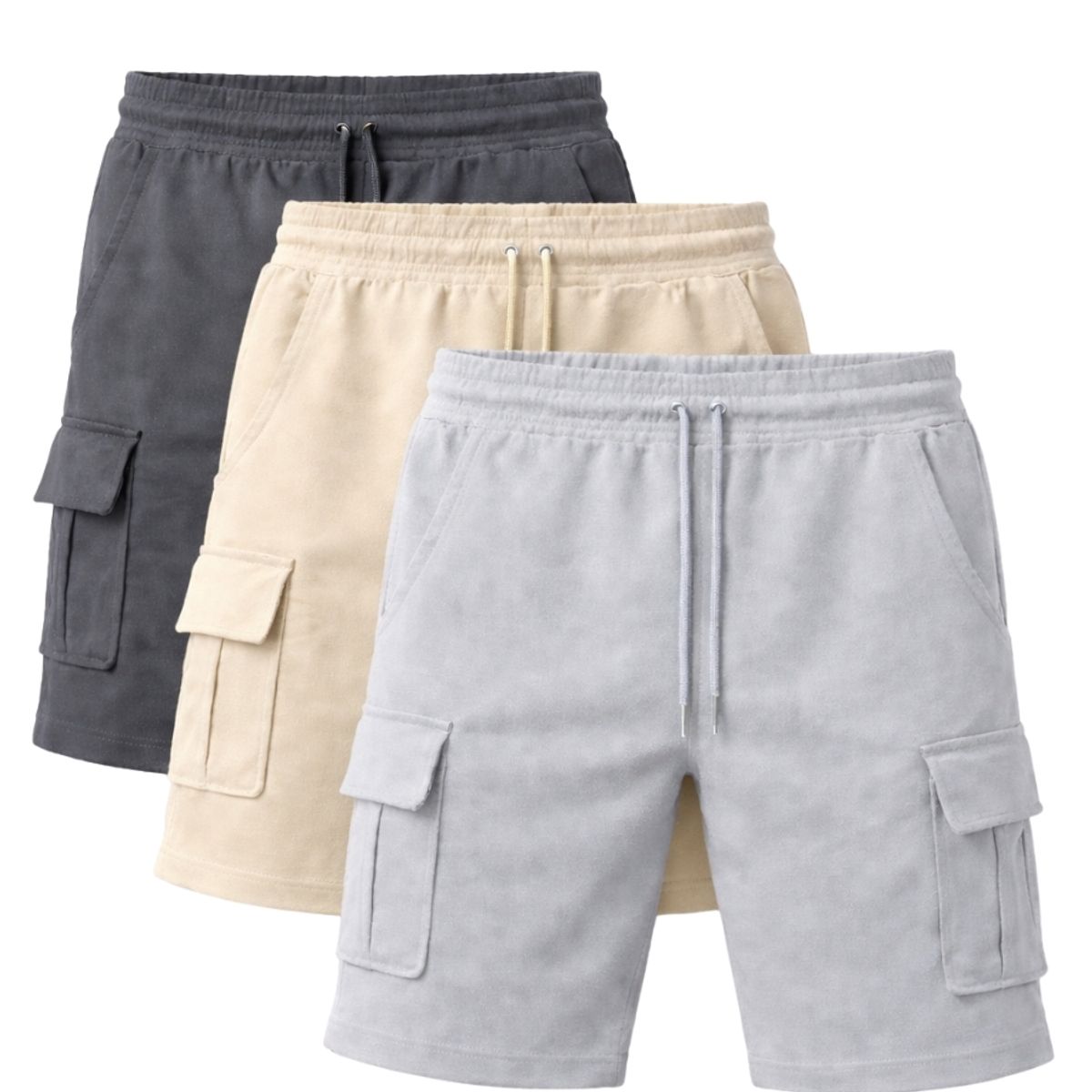 ENKI - SHORT CARGO HOMBRE ENKI PACK X3 ALGODÓN WAFFLE PLOMO BEIGE GRIS