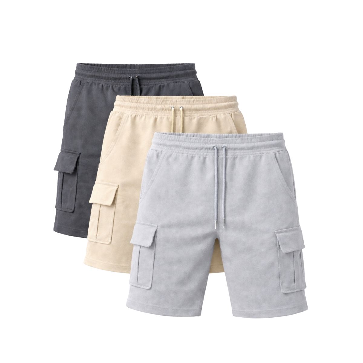 ENKI - SHORT CARGO HOMBRE ENKI PACK X3 ALGODÓN WAFFLE PLOMO BEIGE GRIS