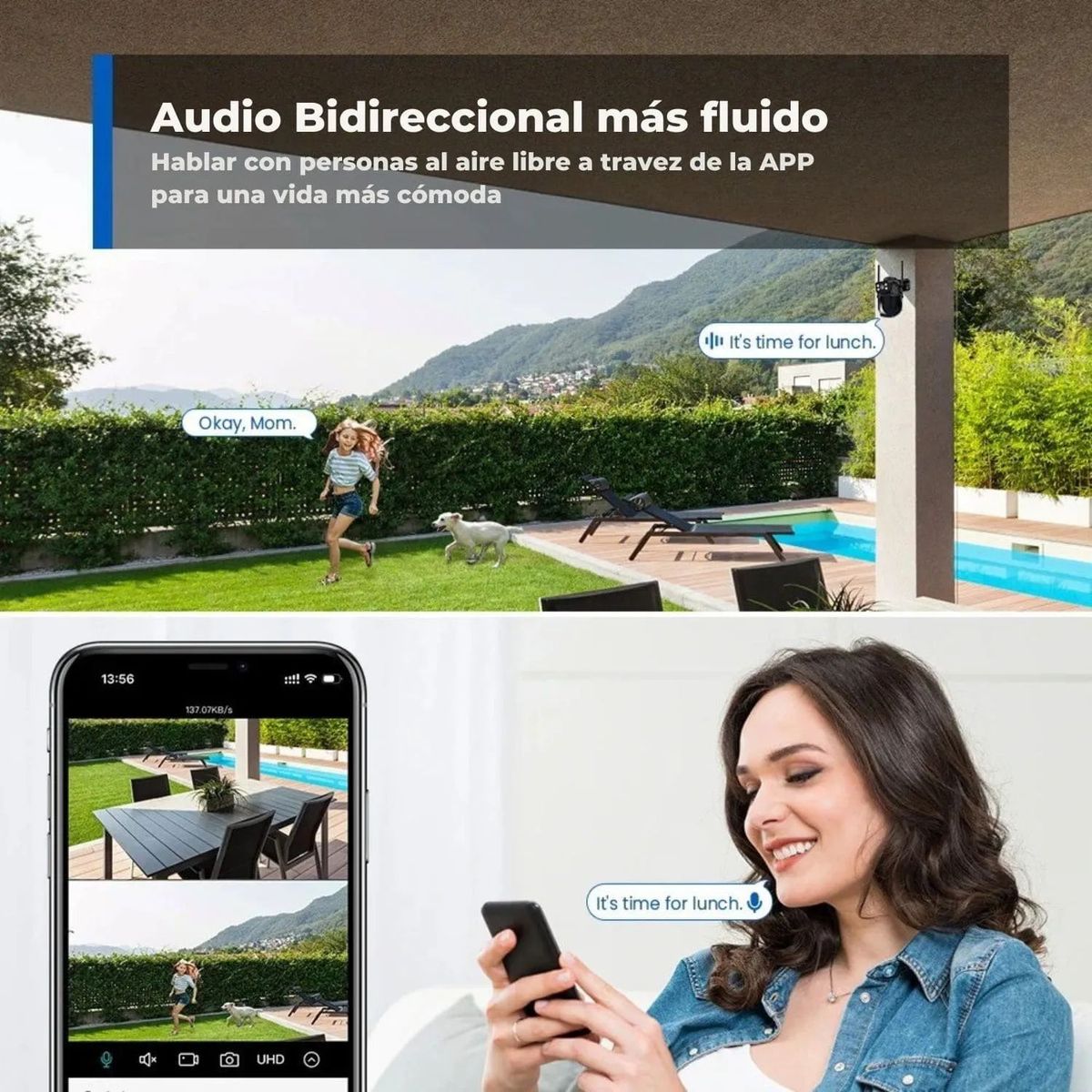 OEM - Camara de Seguridad WIFI PTZ Doble Lente 360 Exterior Alarma