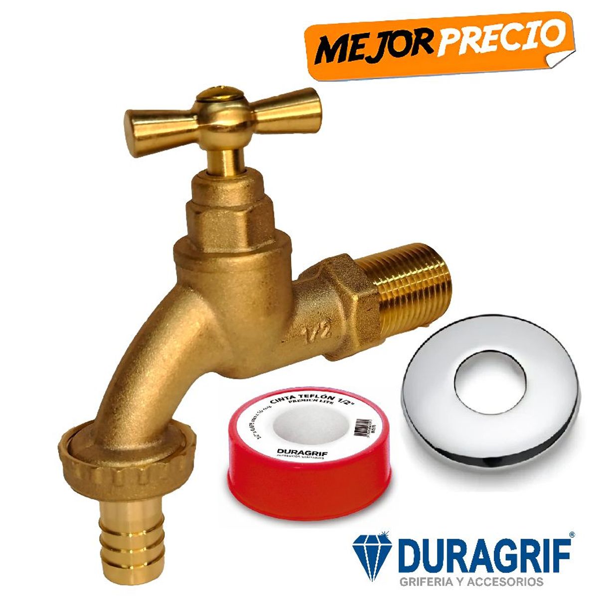 DURAGRIF - Caño de Jardín de Bronce Forjado con Rosca Larga y Accesorios Duragrif