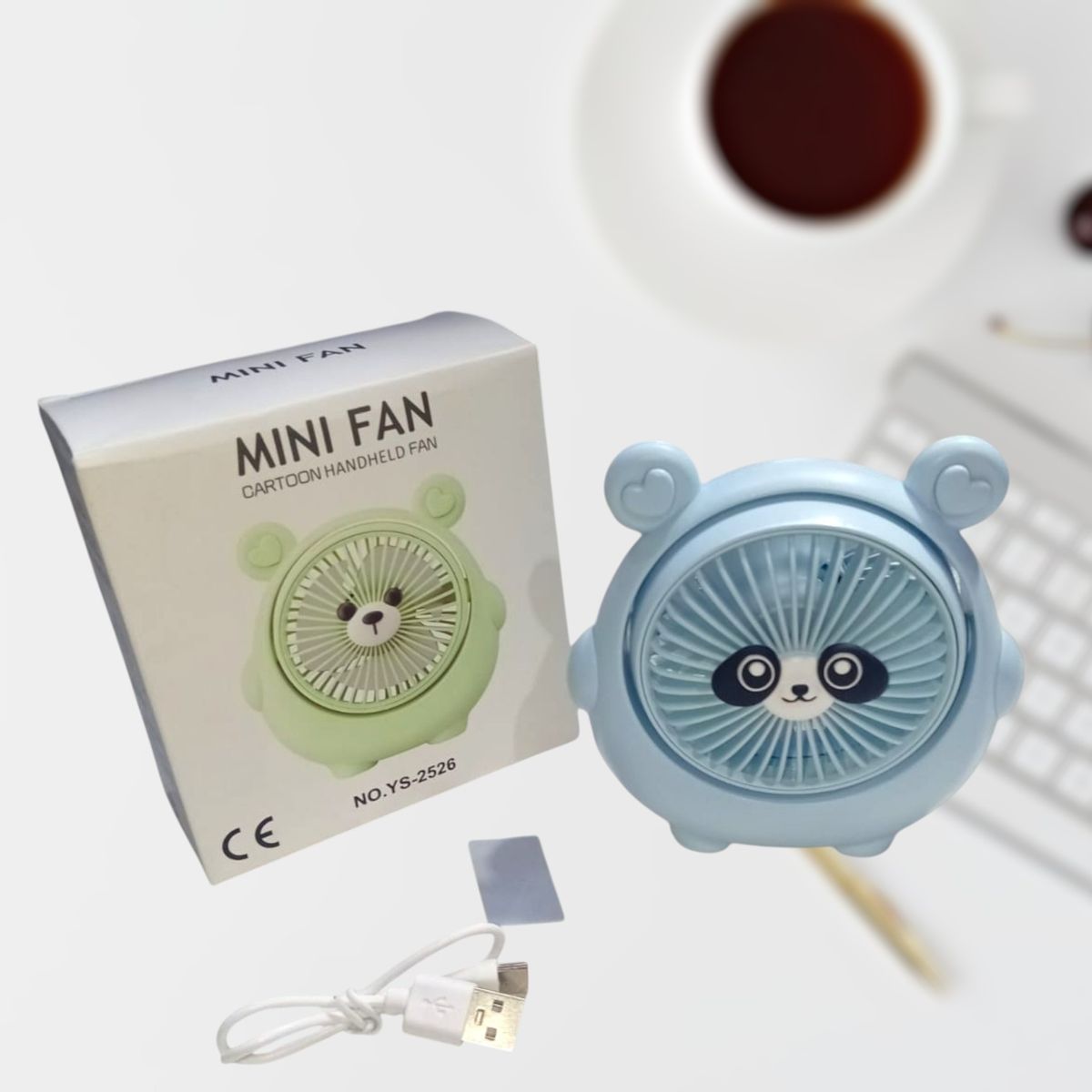 GENERICO - Mini Ventilador 3 velocidades para Escritorio Osito Celeste