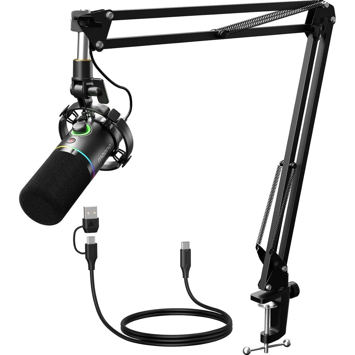 MAONO - Kit Micrófono Maono XLR USB Gamer Cardioide Podcast Live Tik Tok RGB - PD200XS