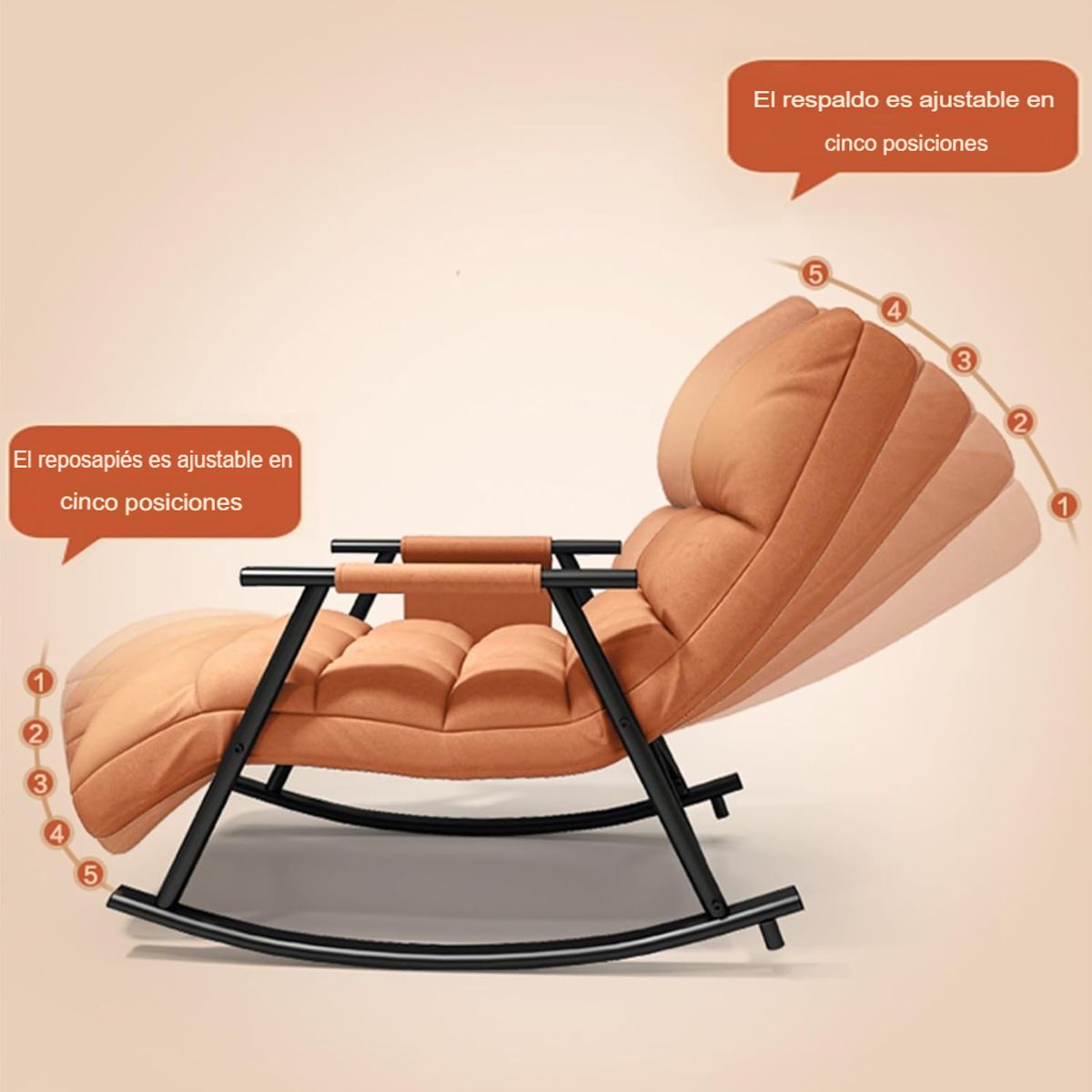 GENERICO - SILLA SILLÓN PREMIUM SOFÁ MECEDORA RECLINABLE TERRAZA ROSADO ACERO AL CARBONO
