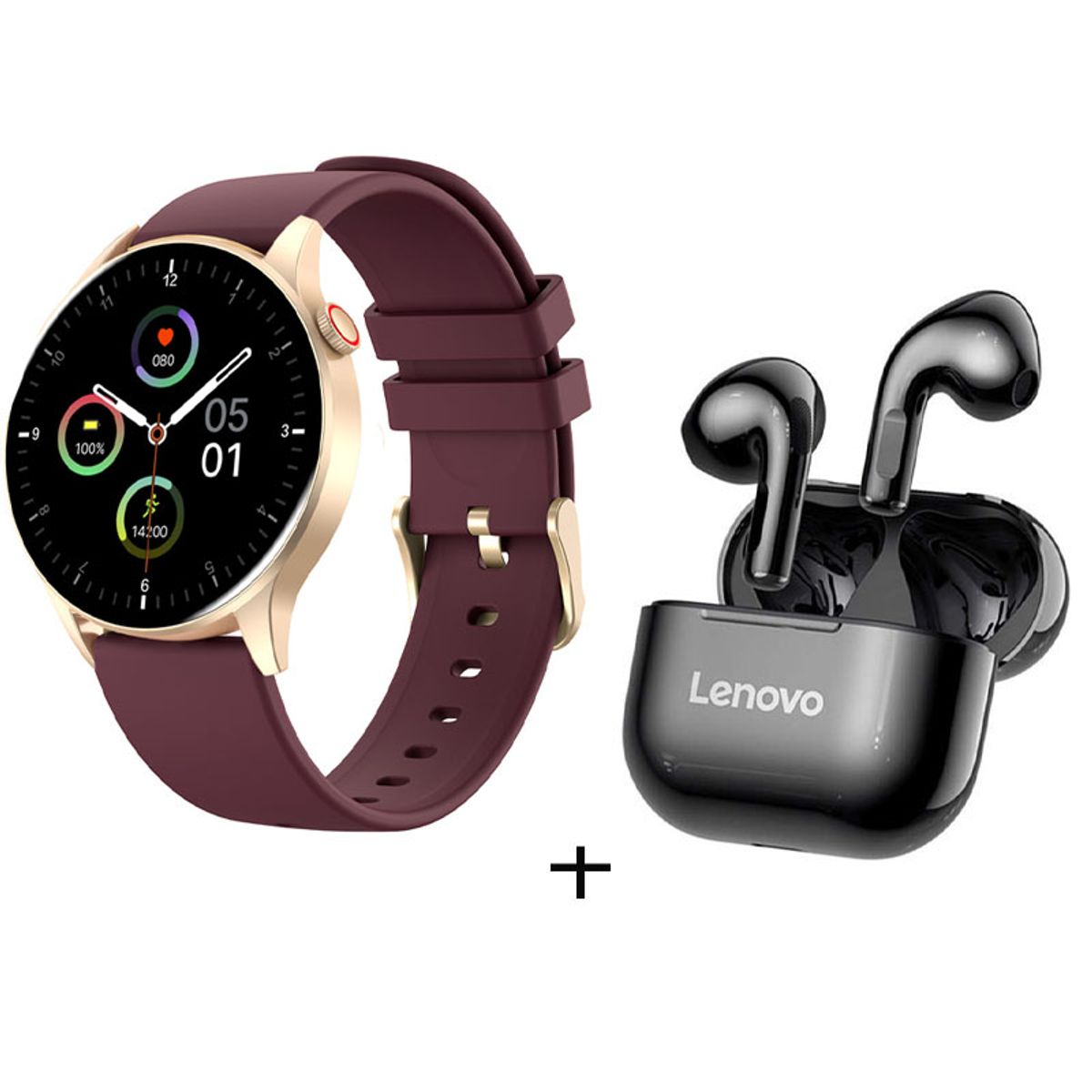 LENOVO - Reloj inteligente deportivo Y85 y Lenovo LP40 Auriculares - Morado
