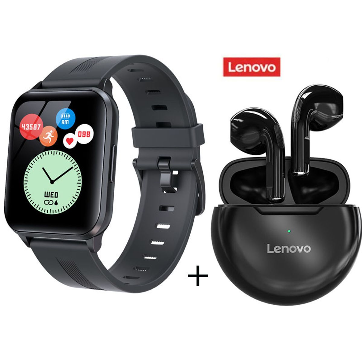 LENOVO - Y79 reloj inteligente deportivo Negro + Lenovo HT38 Negro