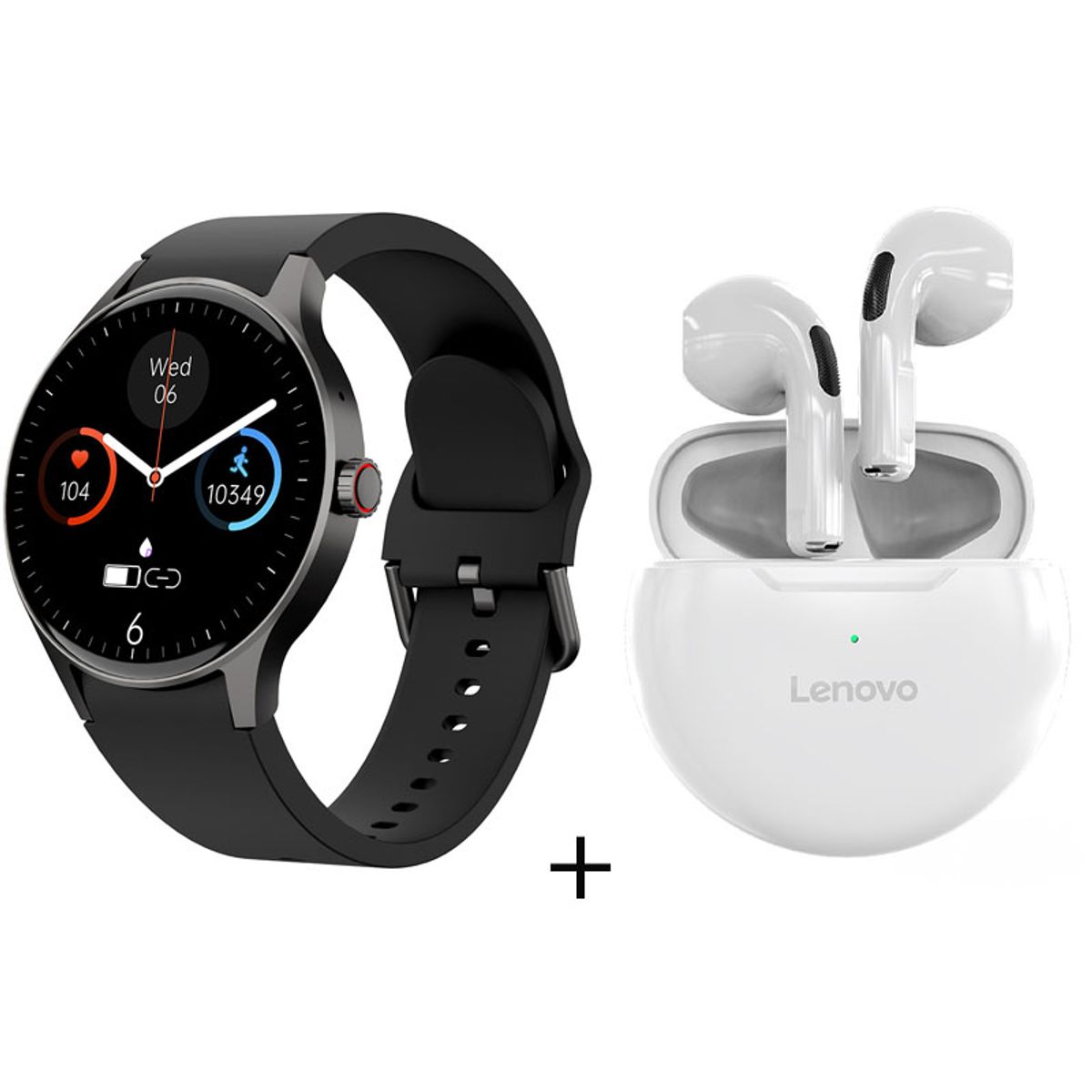 LENOVO - reloj inteligente de llamadas Negro + combo Lenovo ht38 blanco