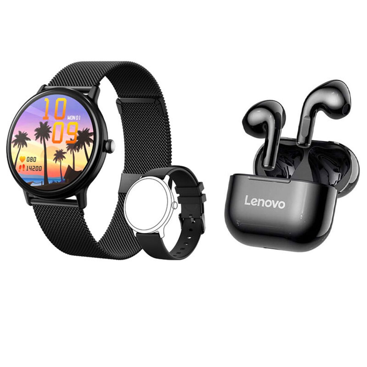 LENOVO - Reloj inteligente resistente al agua Y86 negro + combo lenovo lp40