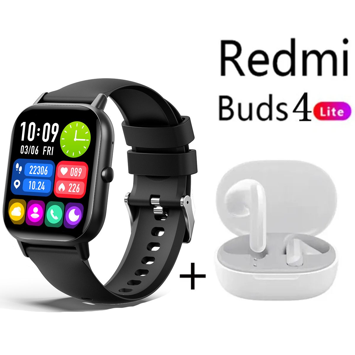 XIAOMI - Reloj inteligente  Negro + xiaomi Redmi Buds 4 Lite - Blanco