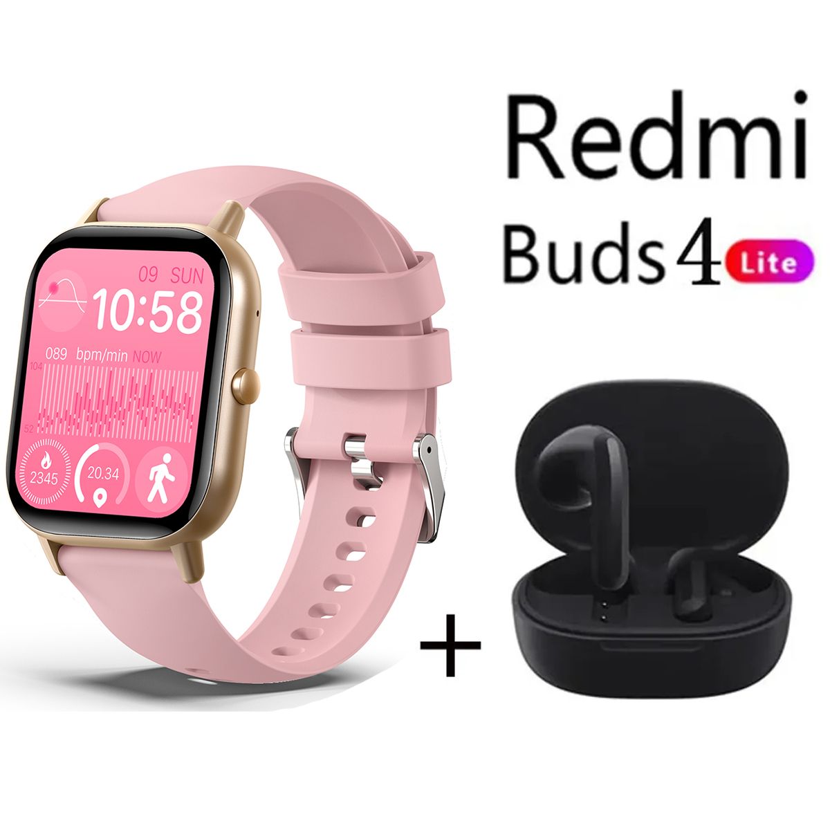 XIAOMI - Reloj inteligente  Rosado + xiaomi Redmi Buds 4 Lite - Negro