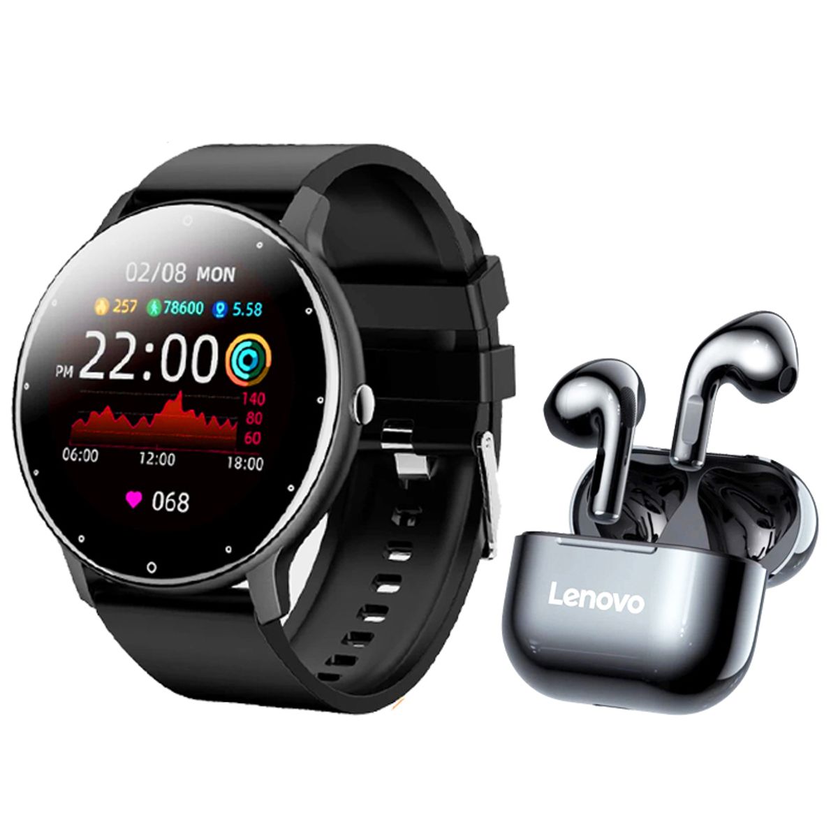 LENOVO - Audífonos Lenovo LP40 y Toumi Fit 2 Watch - Reloj Inteligente Negro