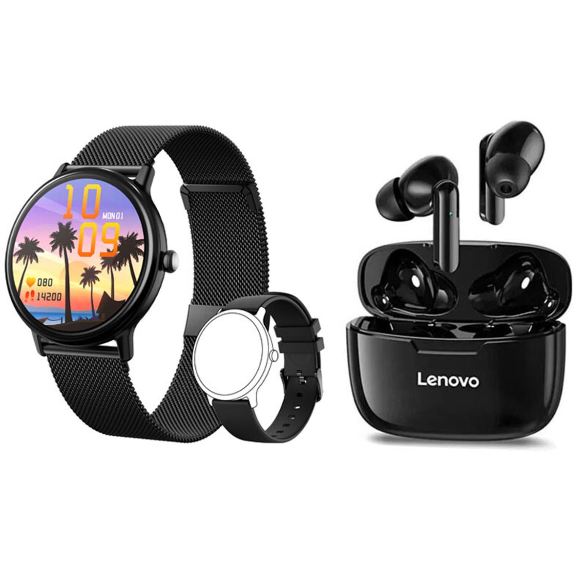 LENOVO - Reloj inteligente resistente al agua Y86 negro + combo lenovo XT90