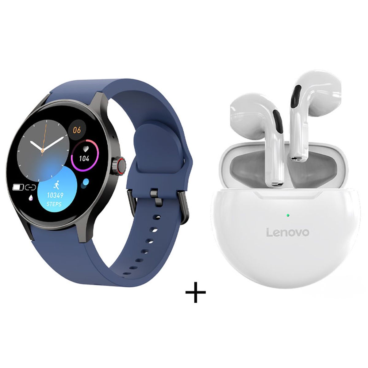 LENOVO - reloj inteligente de llamadas azul + combo Lenovo ht38 blanco