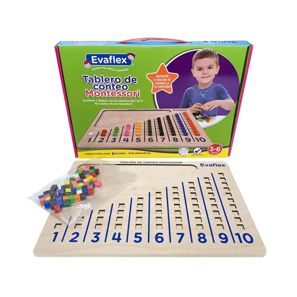 GENERICO - Juego Didáctico de Madera Tablero de Conteo Montessori Evaflex