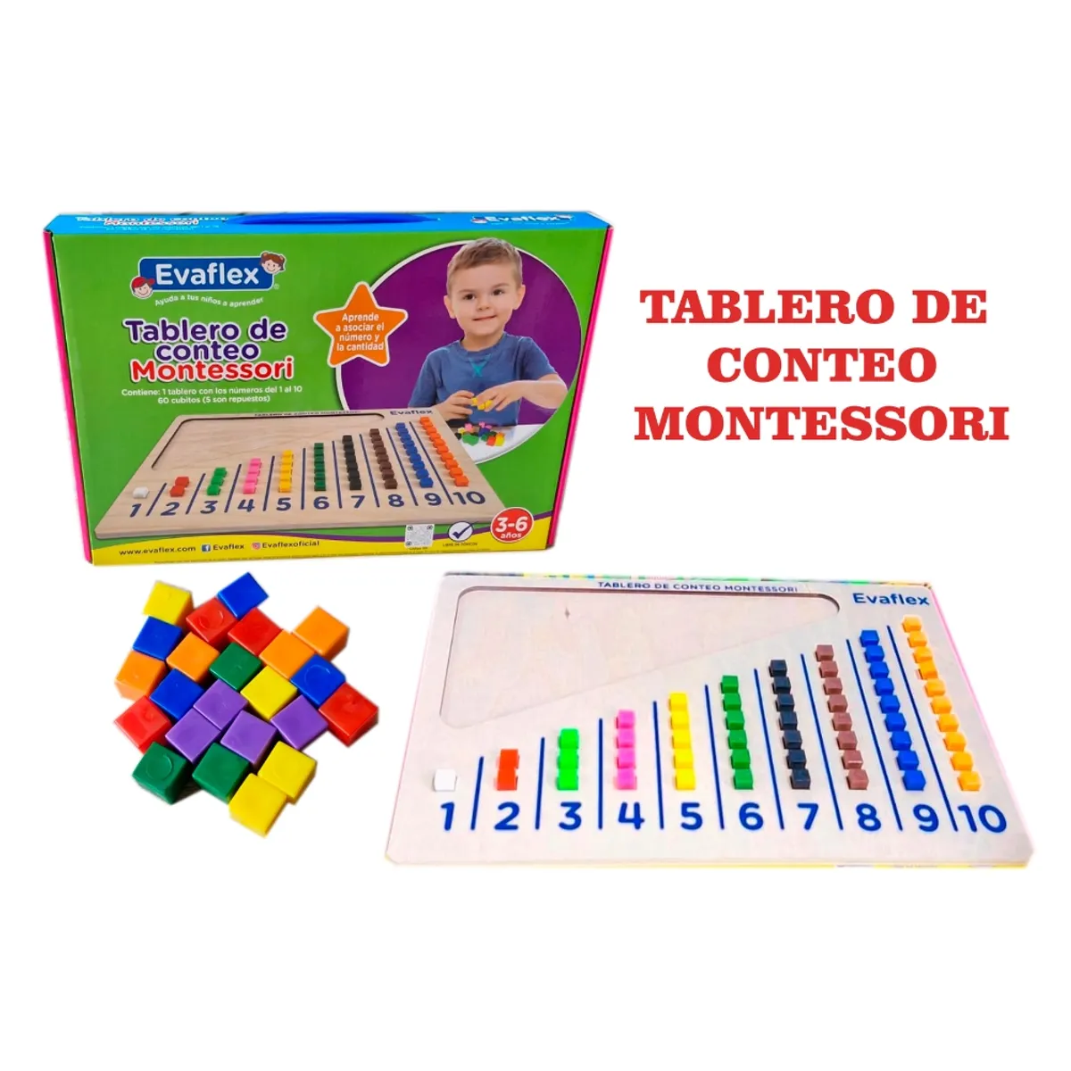 GENERICO - Juego Didáctico de Madera Tablero de Conteo Montessori Evaflex