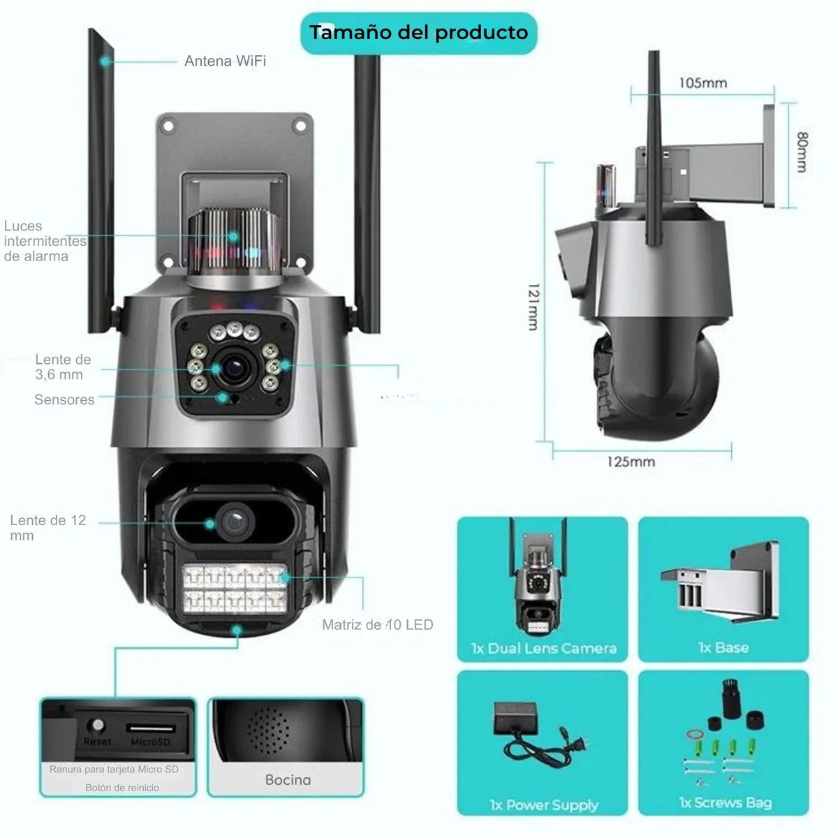 OEM - Cámara de seguridad Doble Lente APP ICSEE Wifi con Alarma 4K