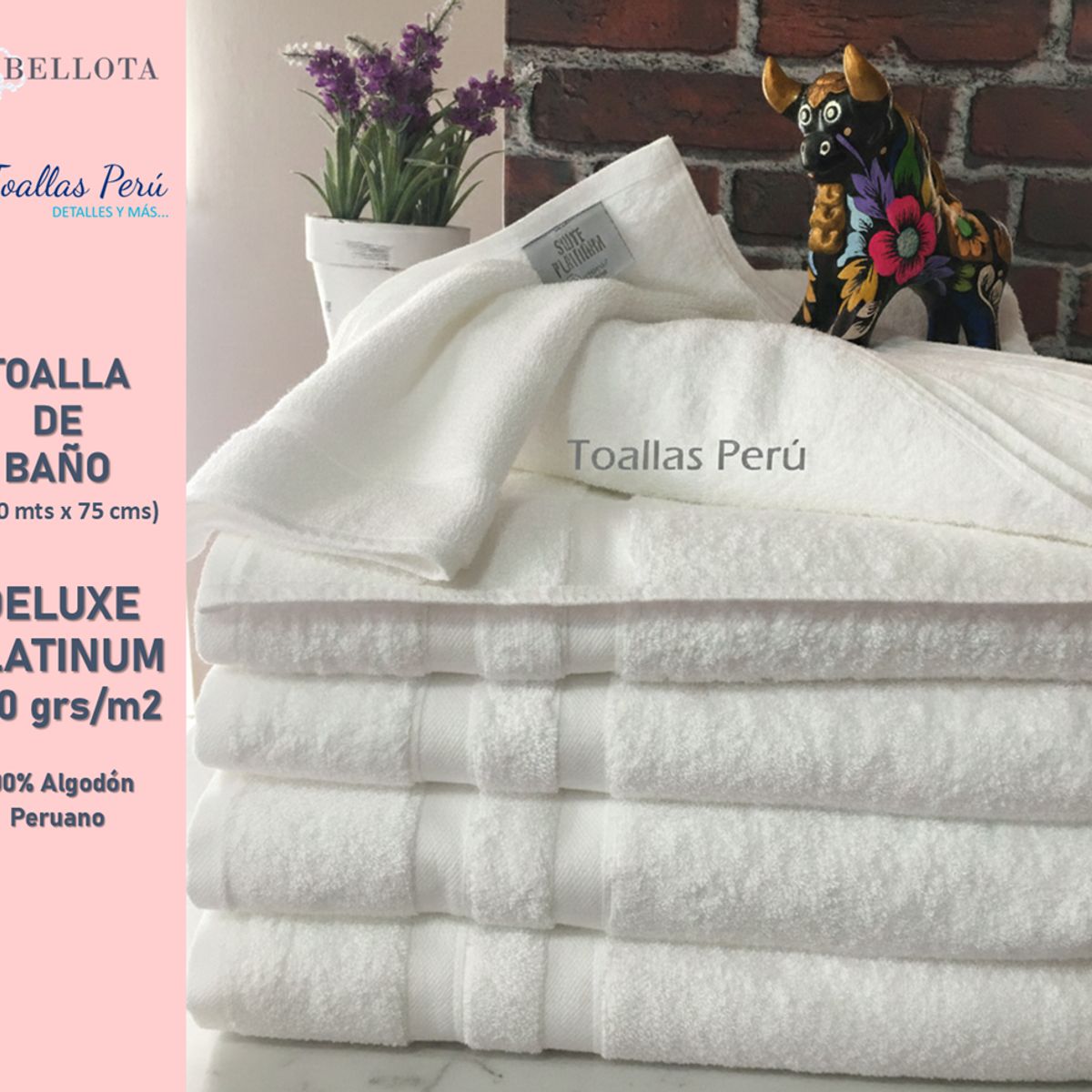 LA BELLOTA - TOALLA DELUXE PLATINUM "La Bellota"  - BAÑO - 650 grs/m2 - mide: 75×140 cm Blanca