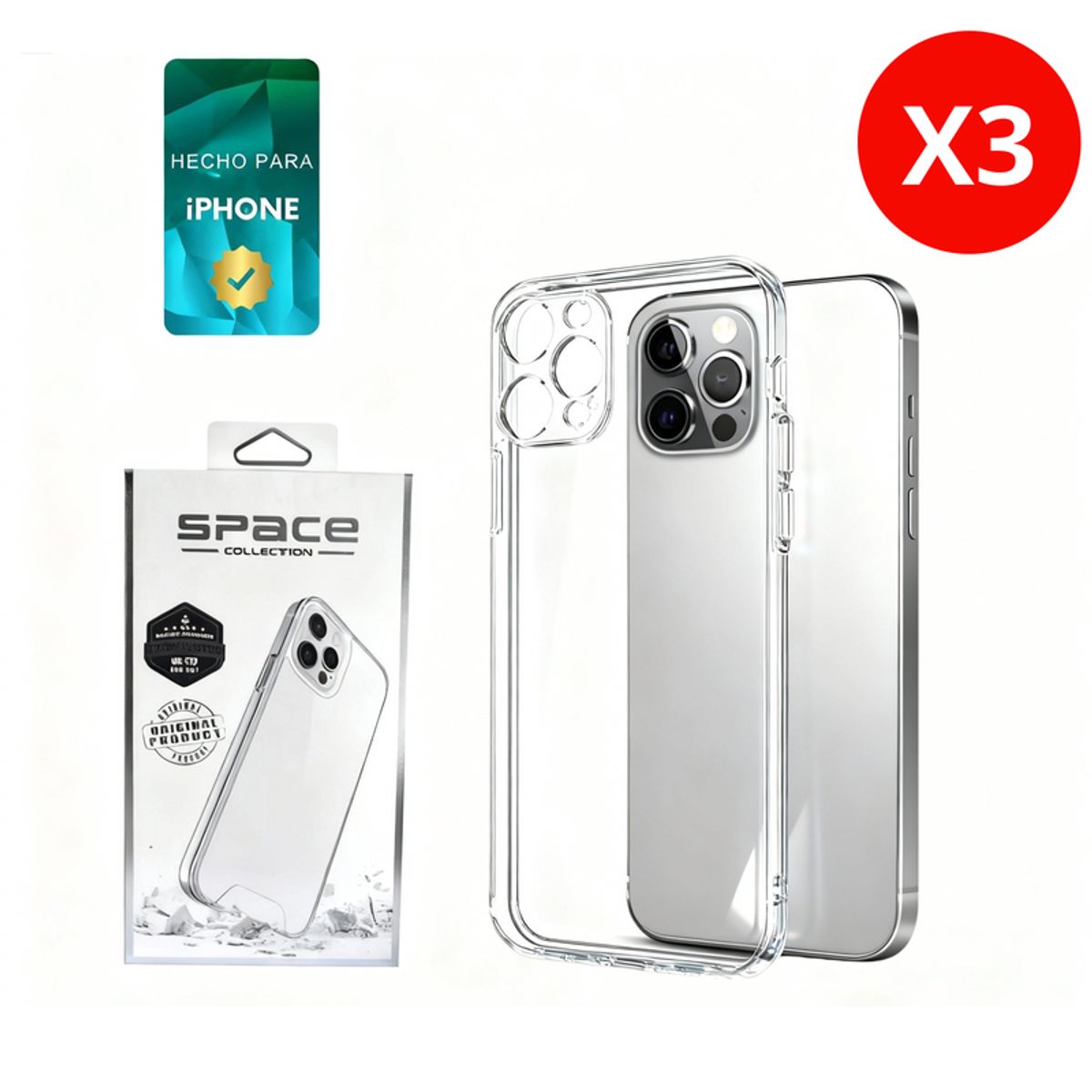 SHIELD - Pack x3 Case Space Transparente para iPhone 14 Plus