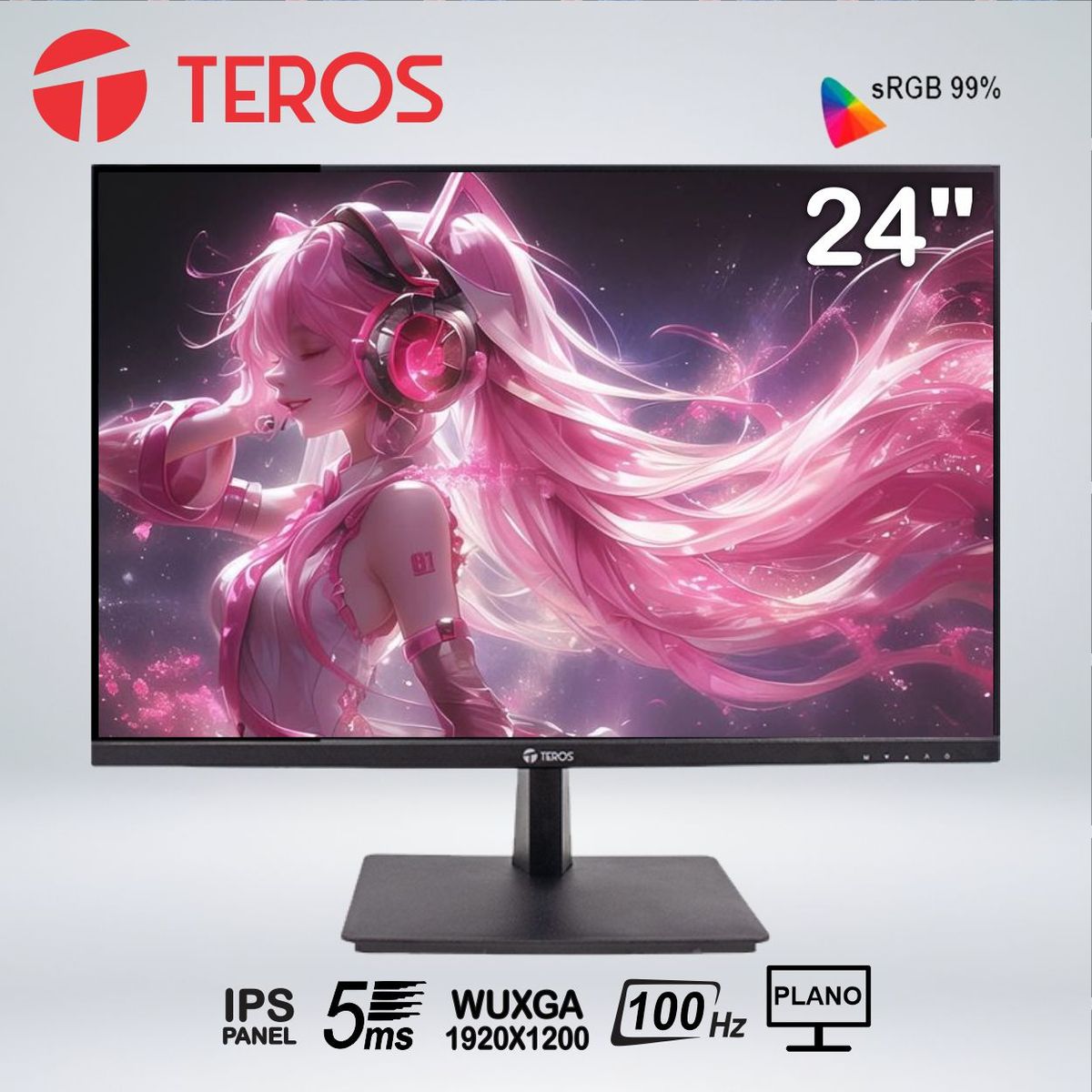 TEROS - MONITOR PLANO TEROS TE-2420CS 24 " WUXGA IPS 100HZ 5MS HDMI VGA NEGRO