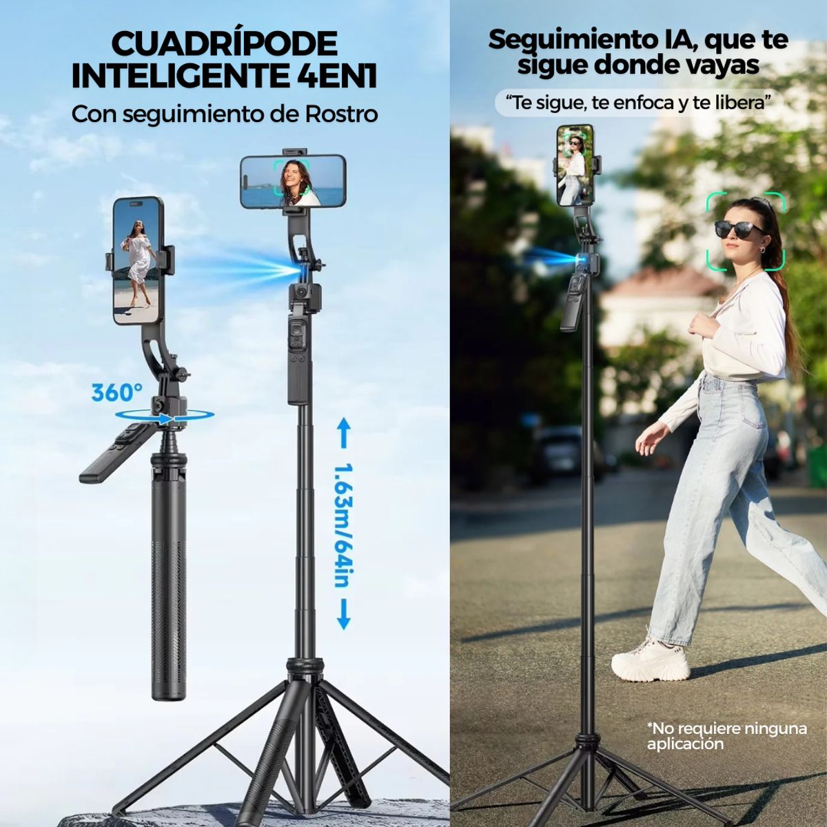 GENERICO - Trípode Cuádruple C17 Para Celular 4en1 con seguimiento facial inteligente IA