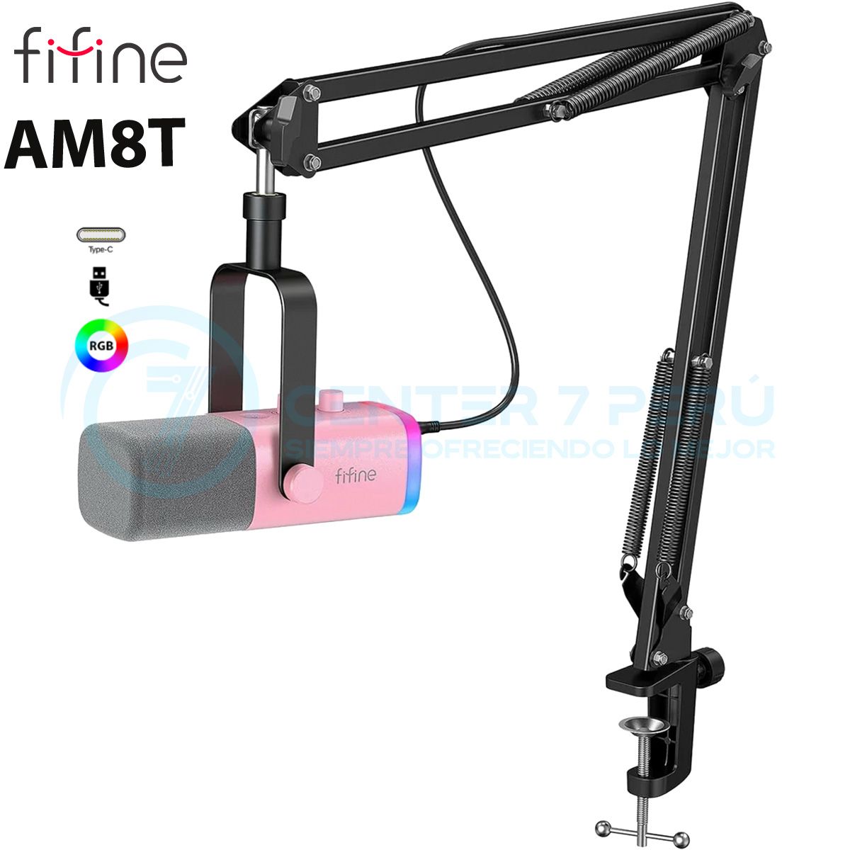 FIFINE - Micrófono Fifine AM8T PINK con Brazo