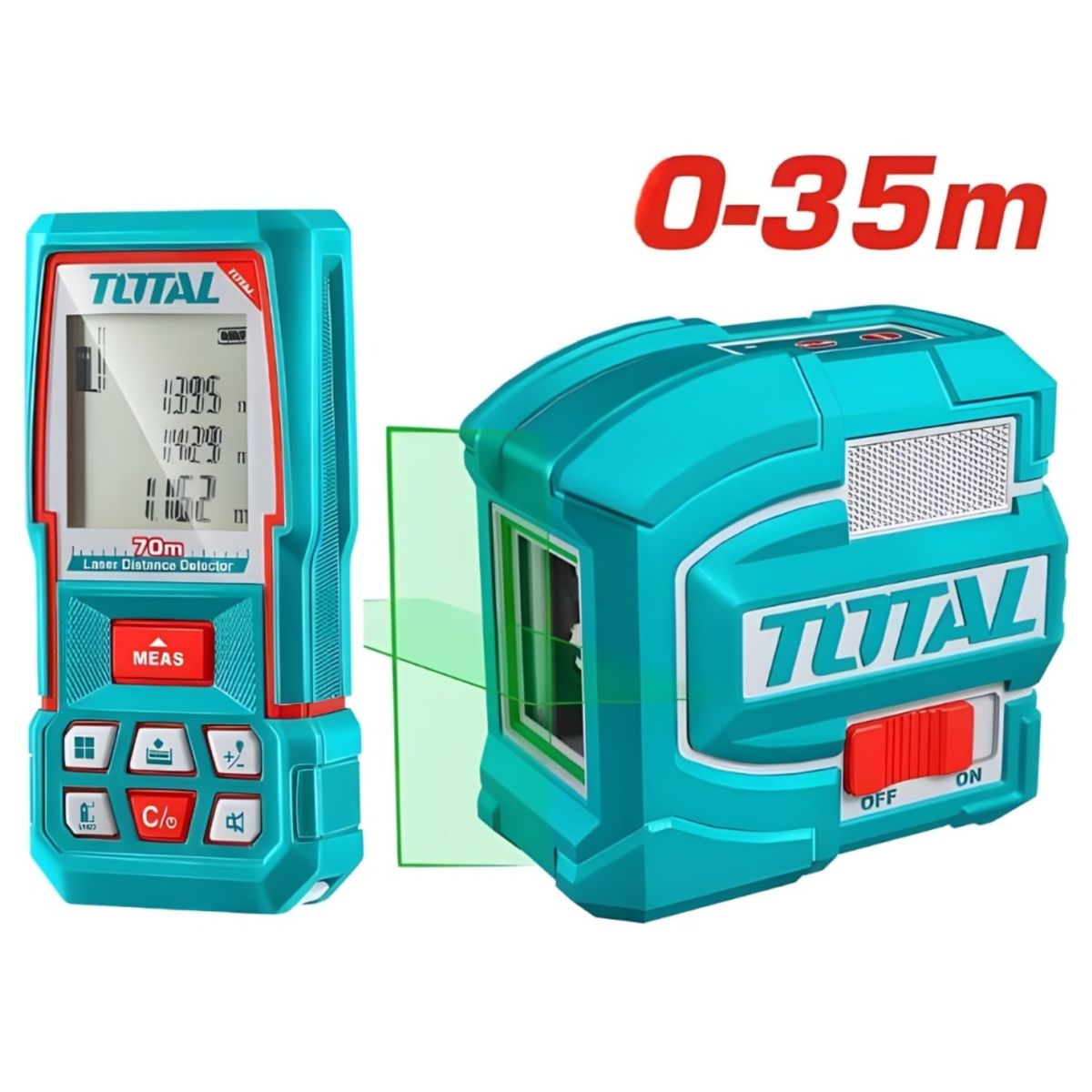 TOTAL - Combo Taladro percutor inalámbrico Brushless 76Nm + Nivel láser + Wincha Láser TOSLI250511