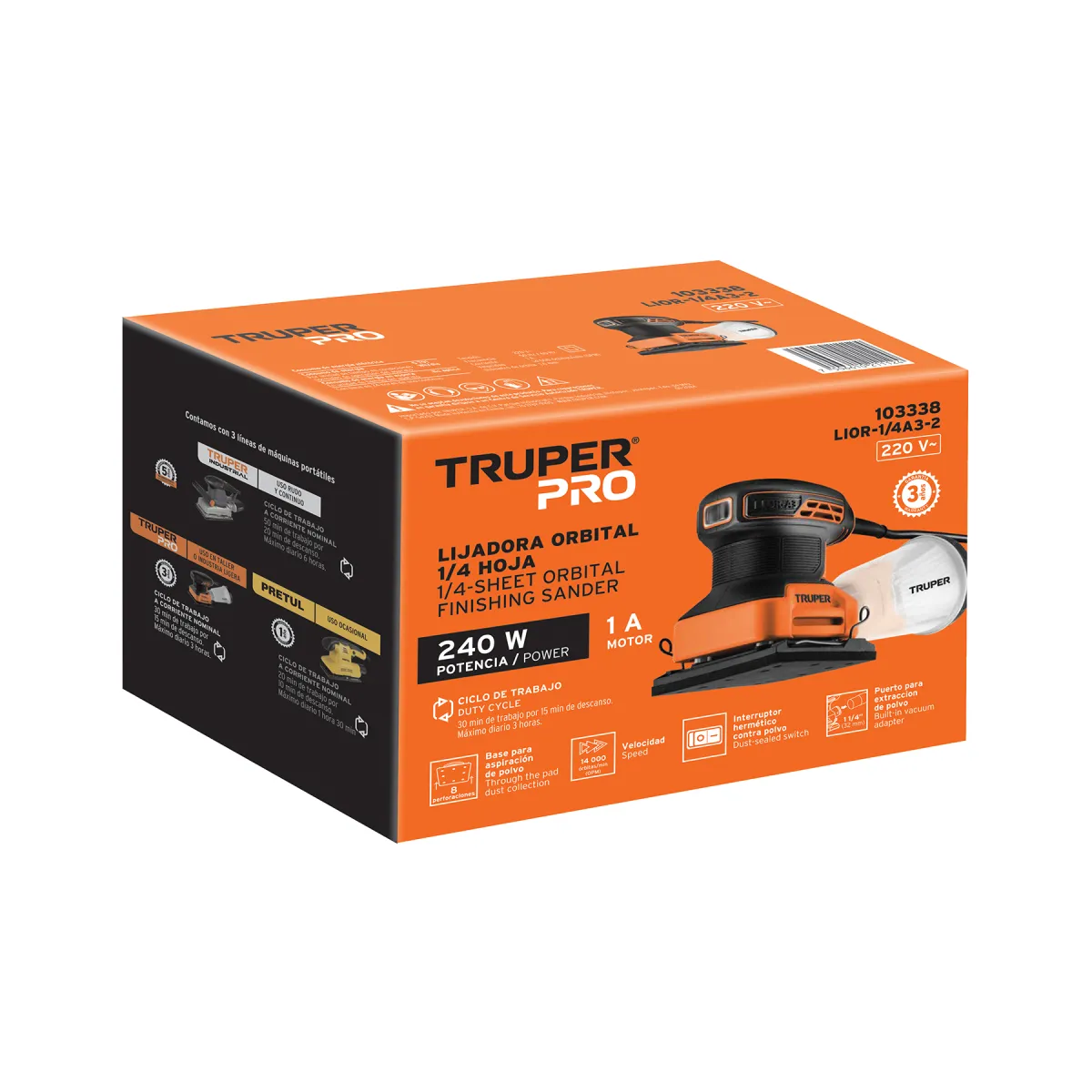 TRUPER - Lijadora Orbital 1/4 Hoja 240W Profesional Truper 103338