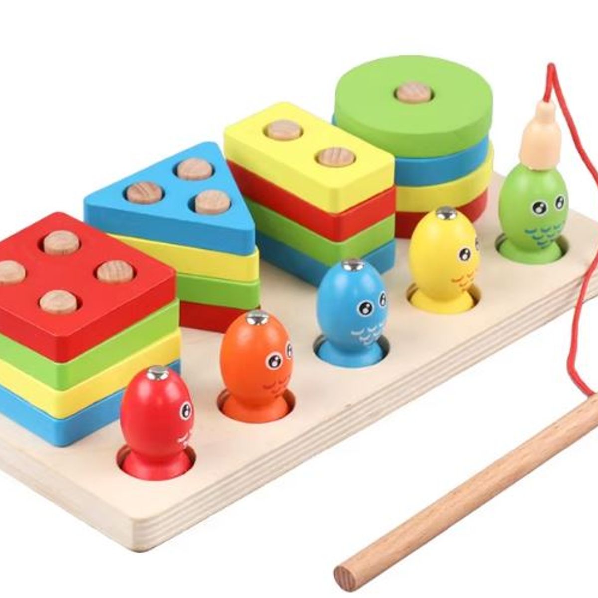 GENERICO - Juguetes Montessori Maderas 2 en 1 Juegos Educativos Apilador Geométrico con Pesca, Juguetes de Clasificar y Apilar
