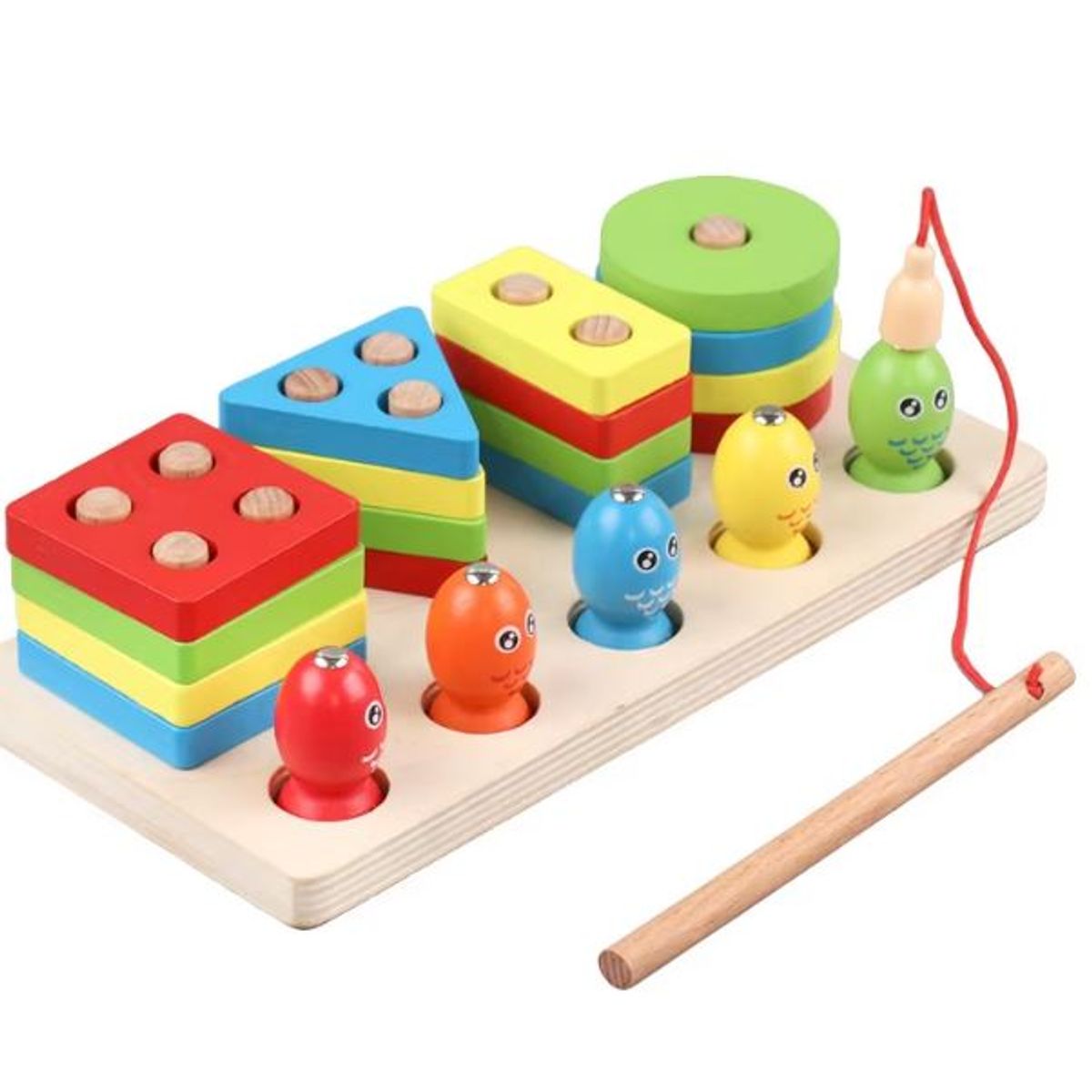 GENERICO - Juguetes Montessori Maderas 2 en 1 Juegos Educativos Apilador Geométrico con Pesca, Juguetes de Clasificar y Apilar