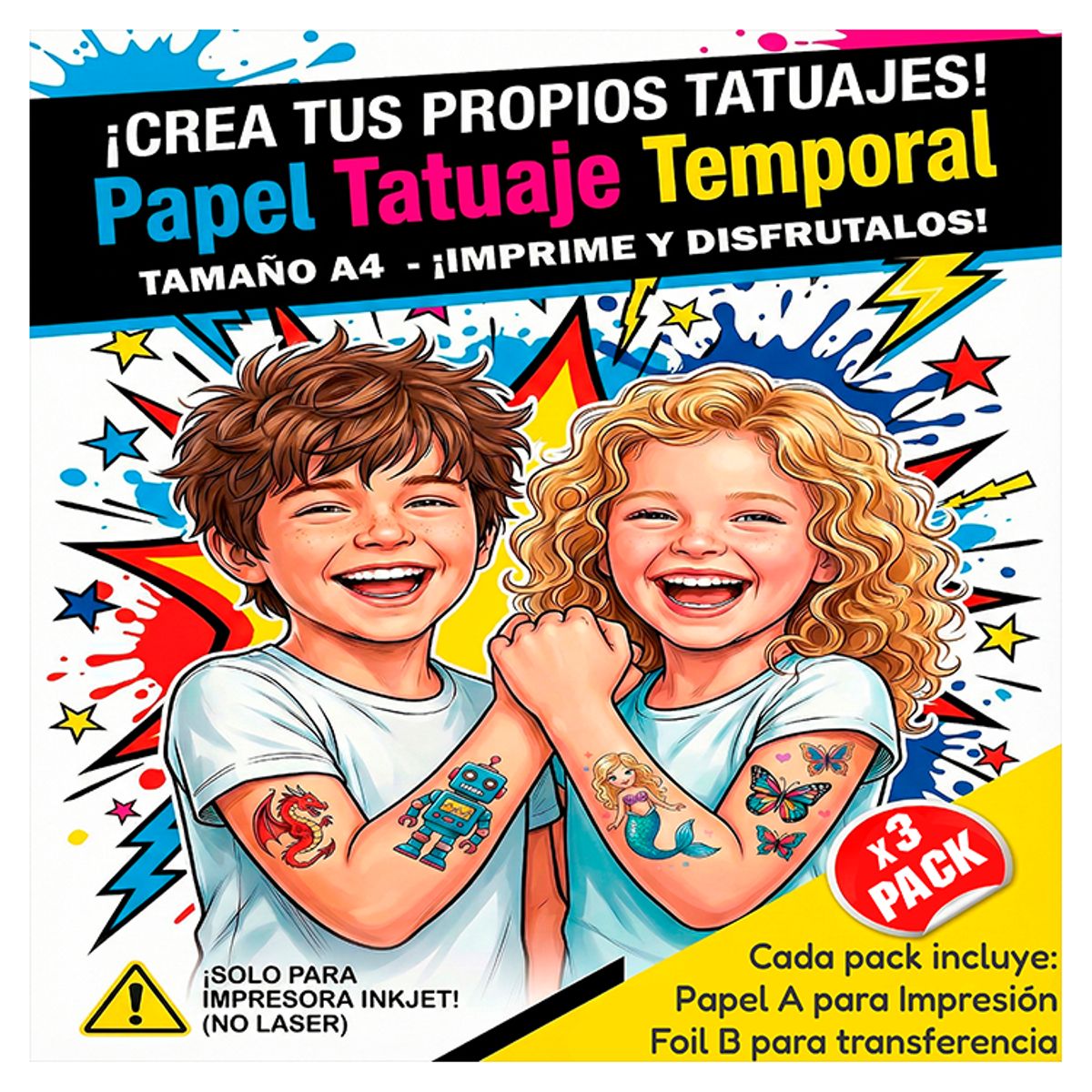 GENERICO - Papel A4 para imprimir tatuaje temporal - Tattoo imprimible x3 packs