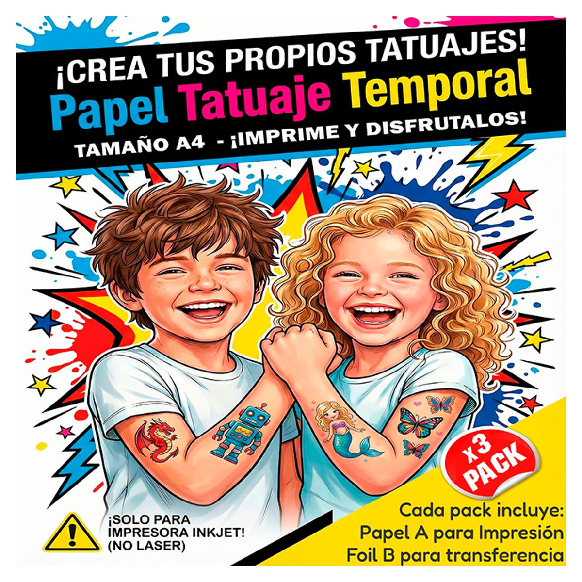 GENERICO - Papel A4 para imprimir tatuaje temporal - Tattoo imprimible x3 packs