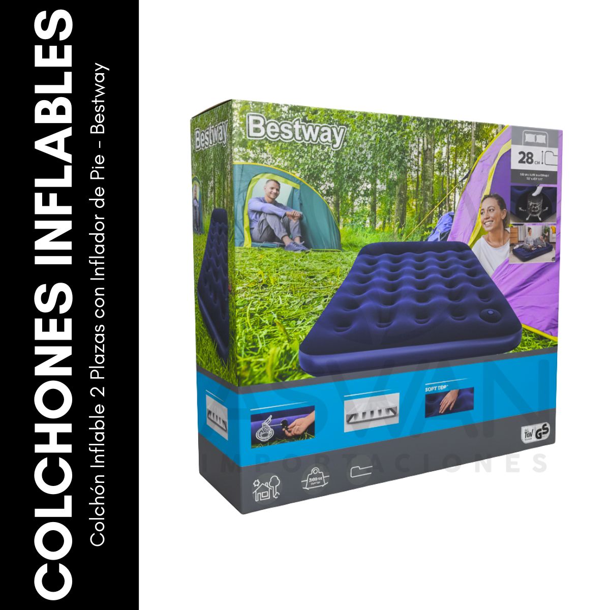 Colchón Inflable 2 Plazas con Inflador de Pie - BESTWAY, marca GENERICO - Foto Principal