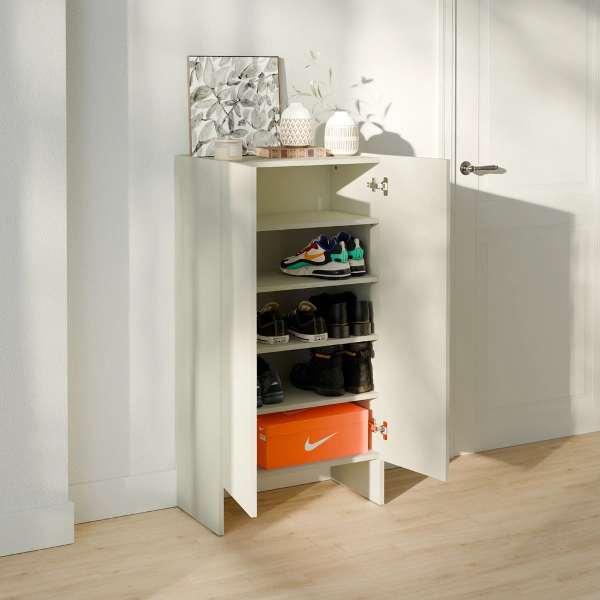 R&R MUEBLES - Zapatera con Corte para Zócalo Mía 2 Puertas Gris R&R MUEBLES