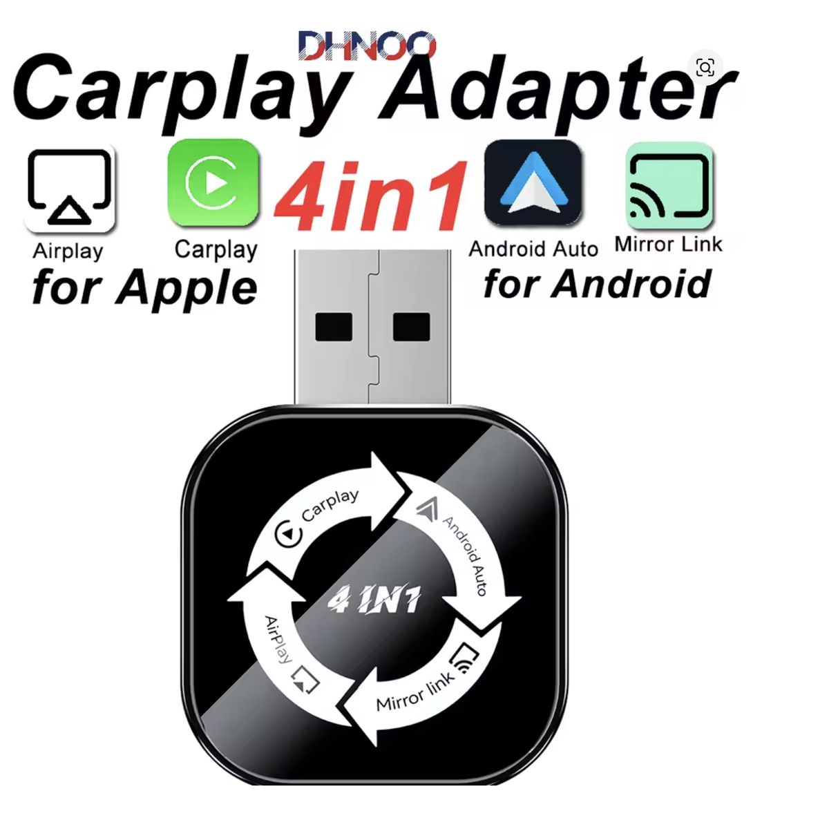 PUREPOWER - Adaptador 4 en1 CarPlay Inalámbrico  para iPhone/Android - Espejo Pantalla Coche, Conexión Auto